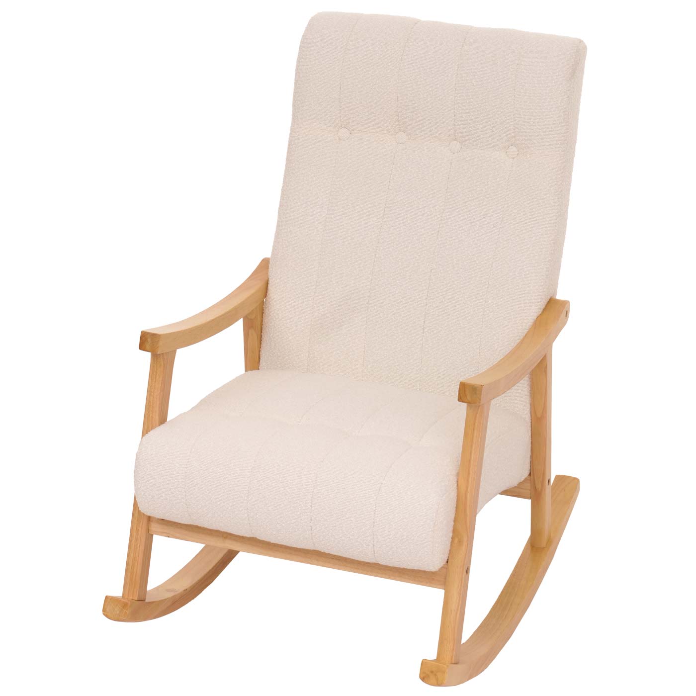 Schommelstoel MCW-K10, relaxfauteuil, hout MVG stof/textiel bouclé (450g/m²) ~ crème, frame naturel