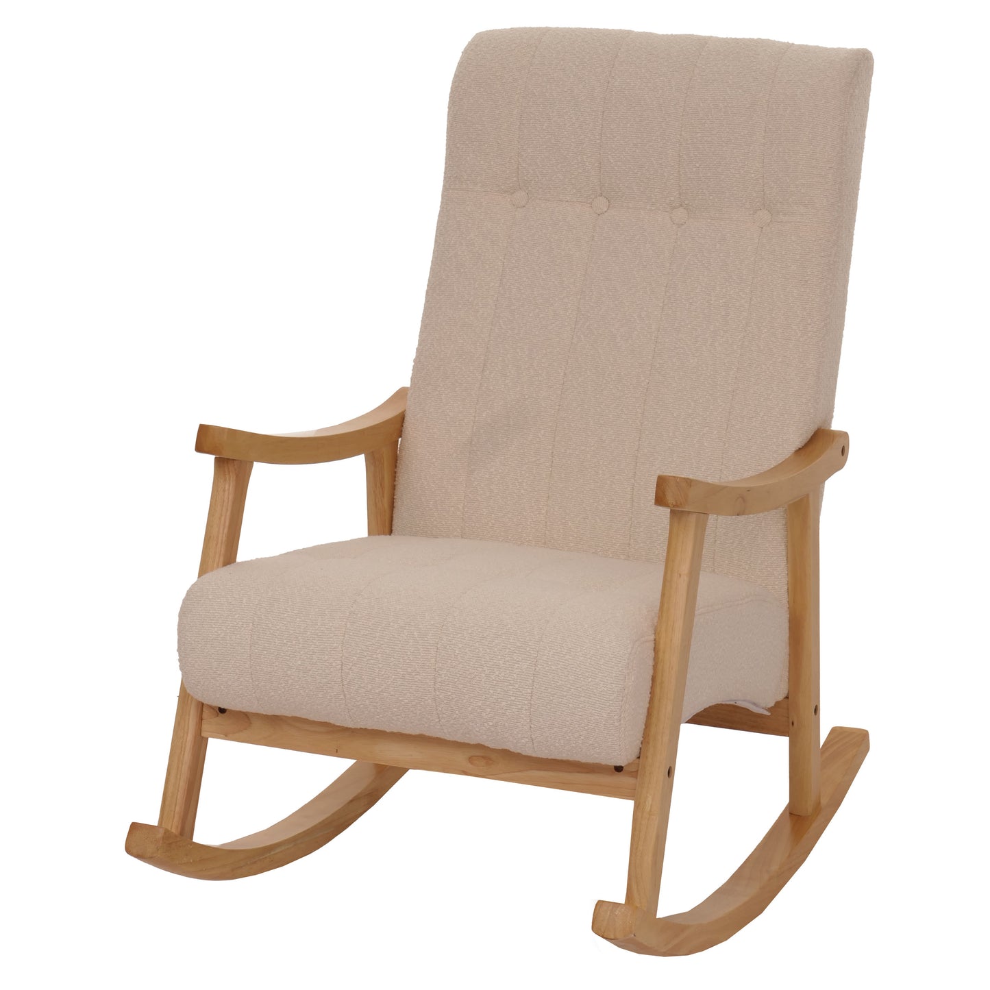 Schommelstoel MCW-K10, relaxfauteuil, hout MVG stof/textiel bouclé (450g/m²) ~ beige, frame naturel