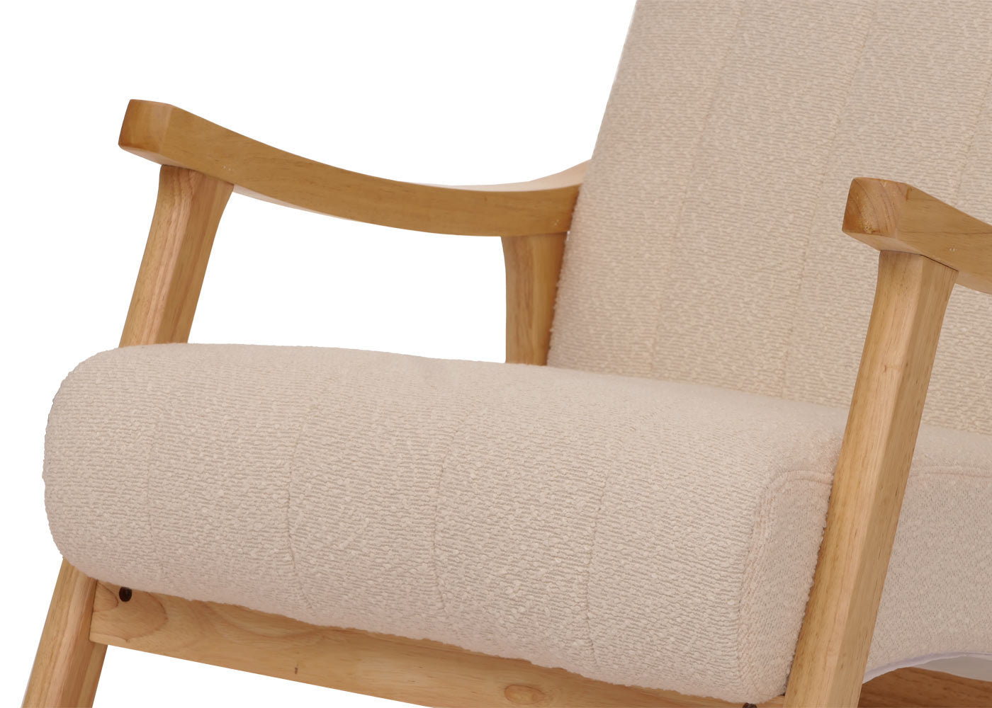 Schommelstoel MCW-K10, relaxfauteuil, hout MVG stof/textiel bouclé (450g/m²) ~ beige, frame naturel