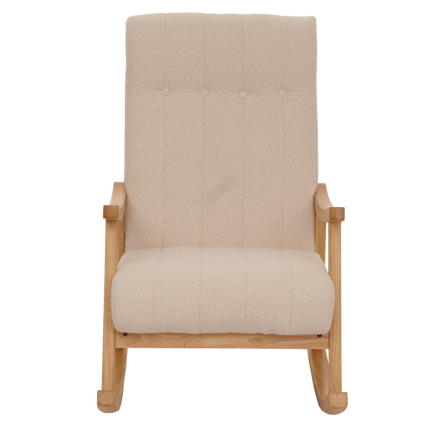 Schommelstoel MCW-K10, relaxfauteuil, hout MVG stof/textiel bouclé (450g/m²) ~ beige, frame naturel