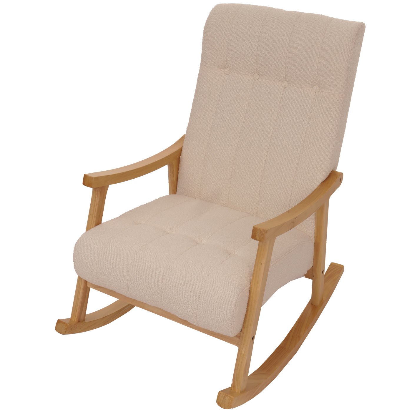 Schommelstoel MCW-K10, relaxfauteuil, hout MVG stof/textiel bouclé (450g/m²) ~ beige, frame naturel