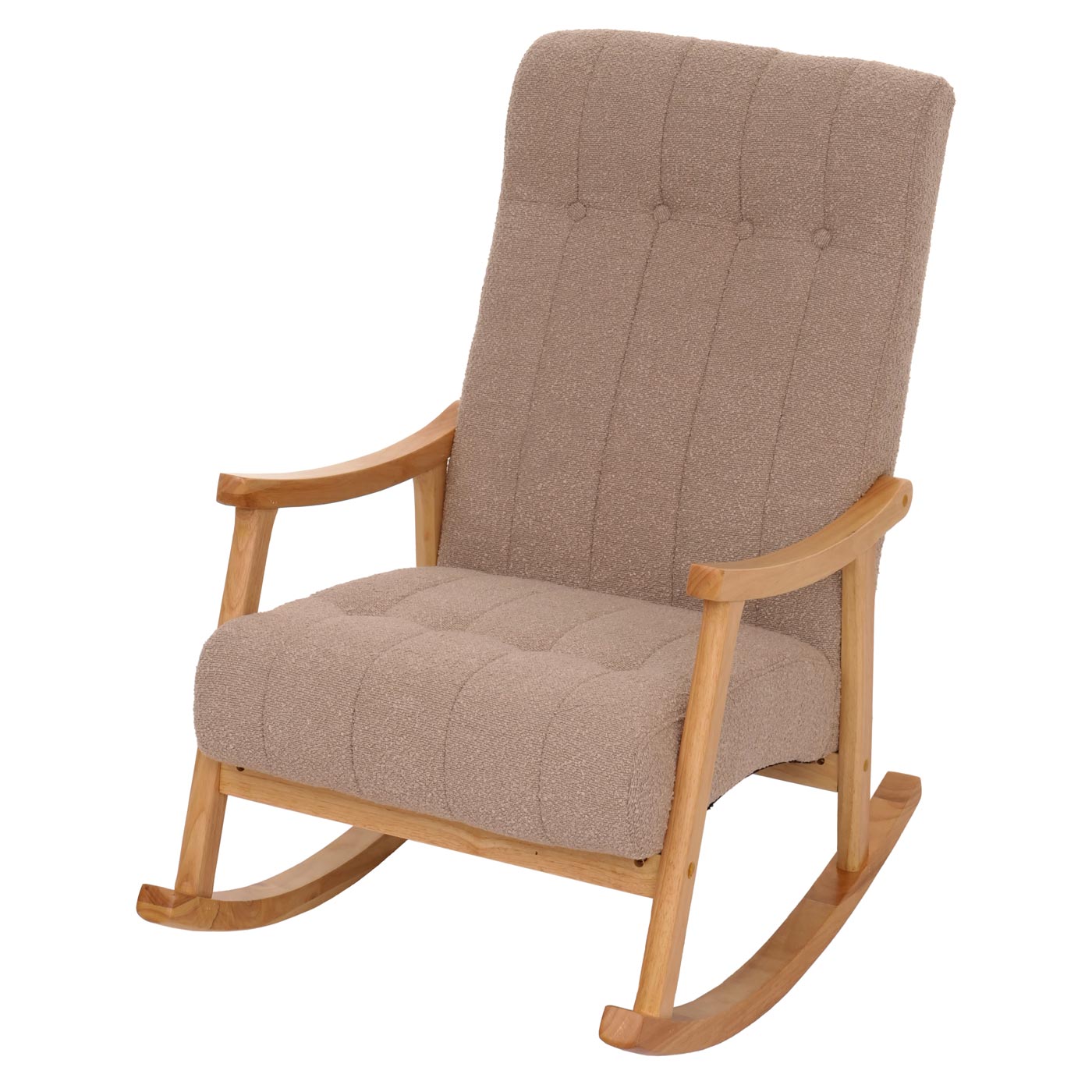 Schommelstoel MCW-K10, relaxfauteuil, hout MVG stof/textiel bouclé (450g/m²) ~ taupe, frame naturel