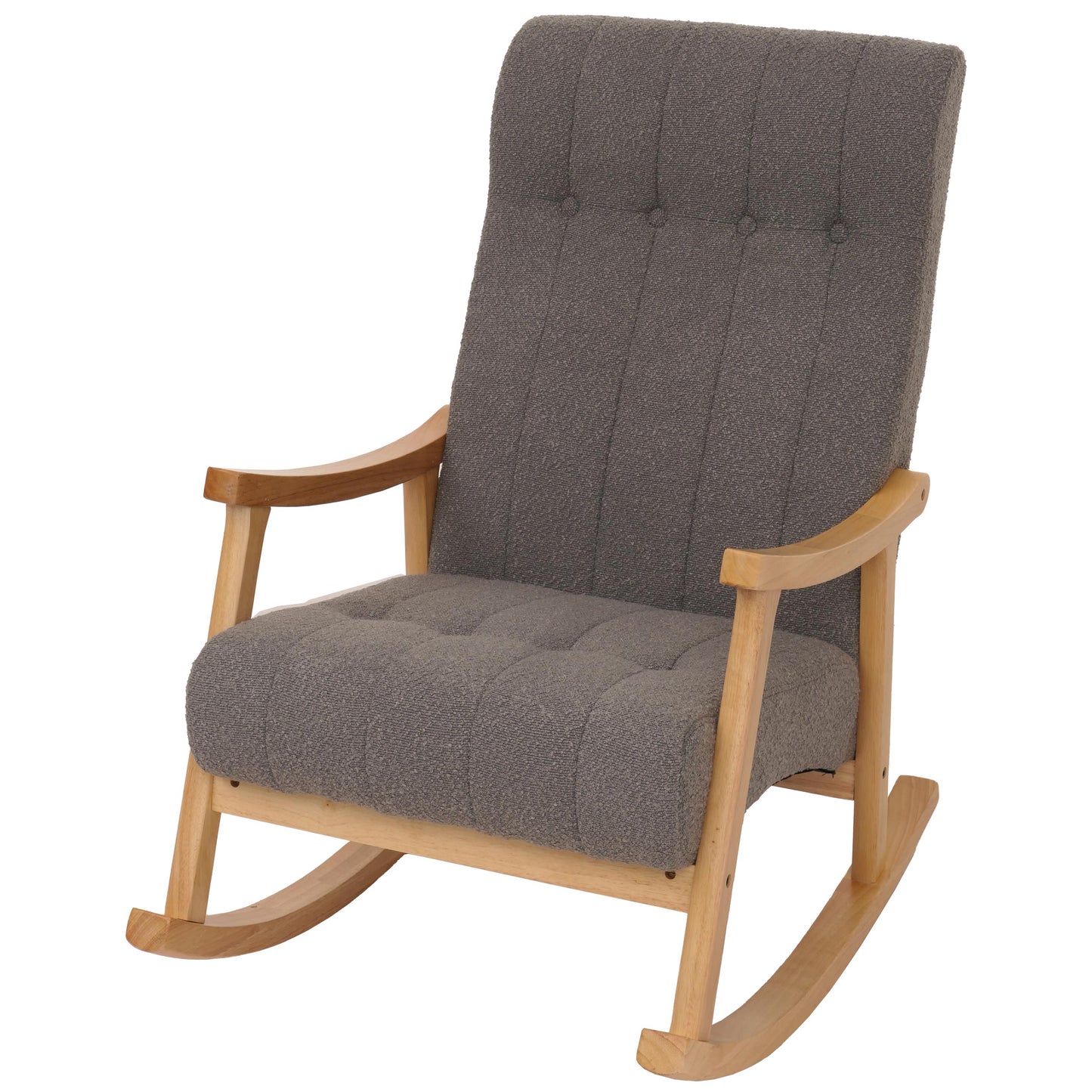Schommelstoel MCW-K10, relaxfauteuil, hout MVG stof/textiel bouclé (450g/m²) ~ donkergrijs, frame naturel