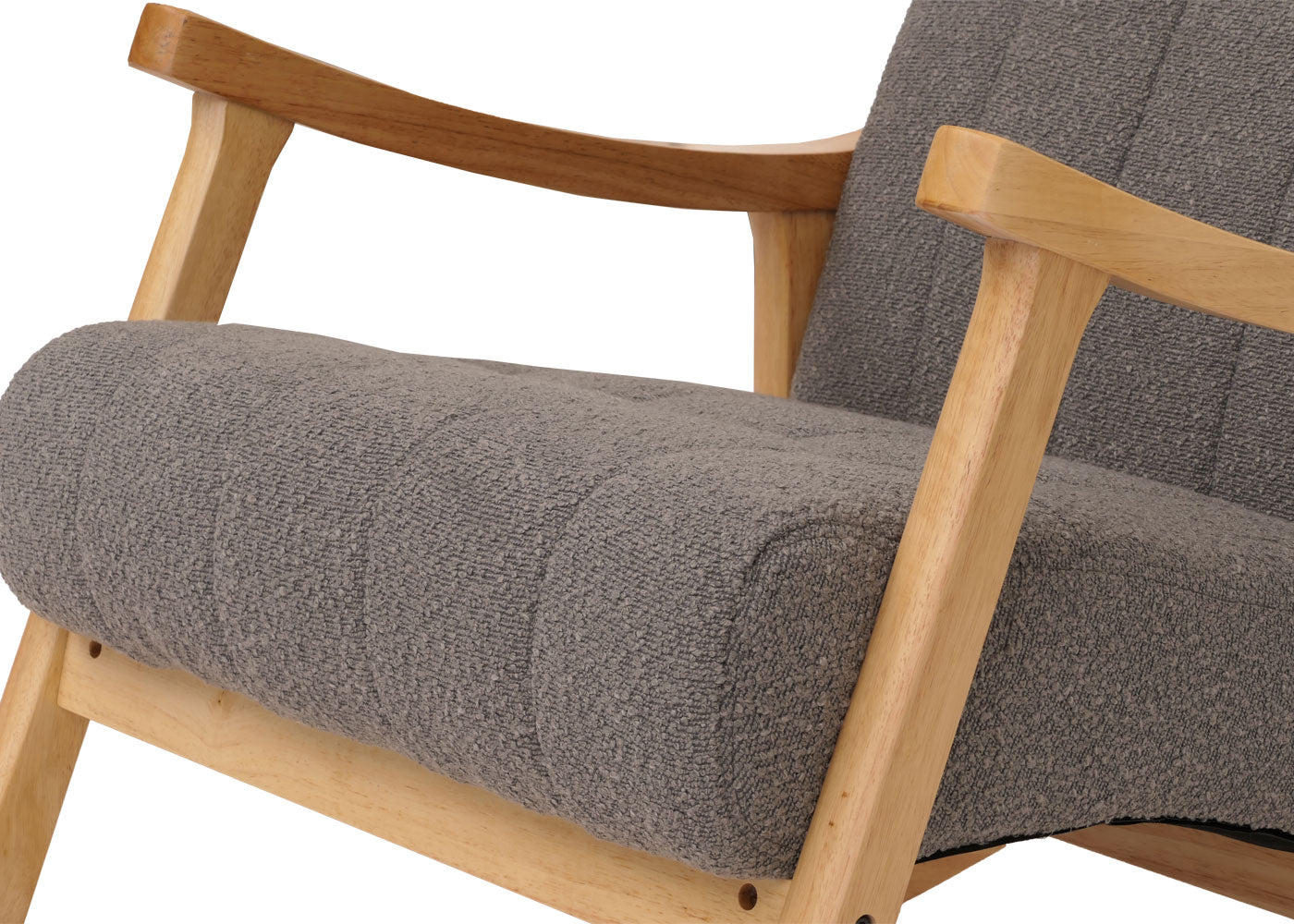 Schommelstoel MCW-K10, relaxfauteuil, hout MVG stof/textiel bouclé (450g/m²) ~ donkergrijs, frame naturel