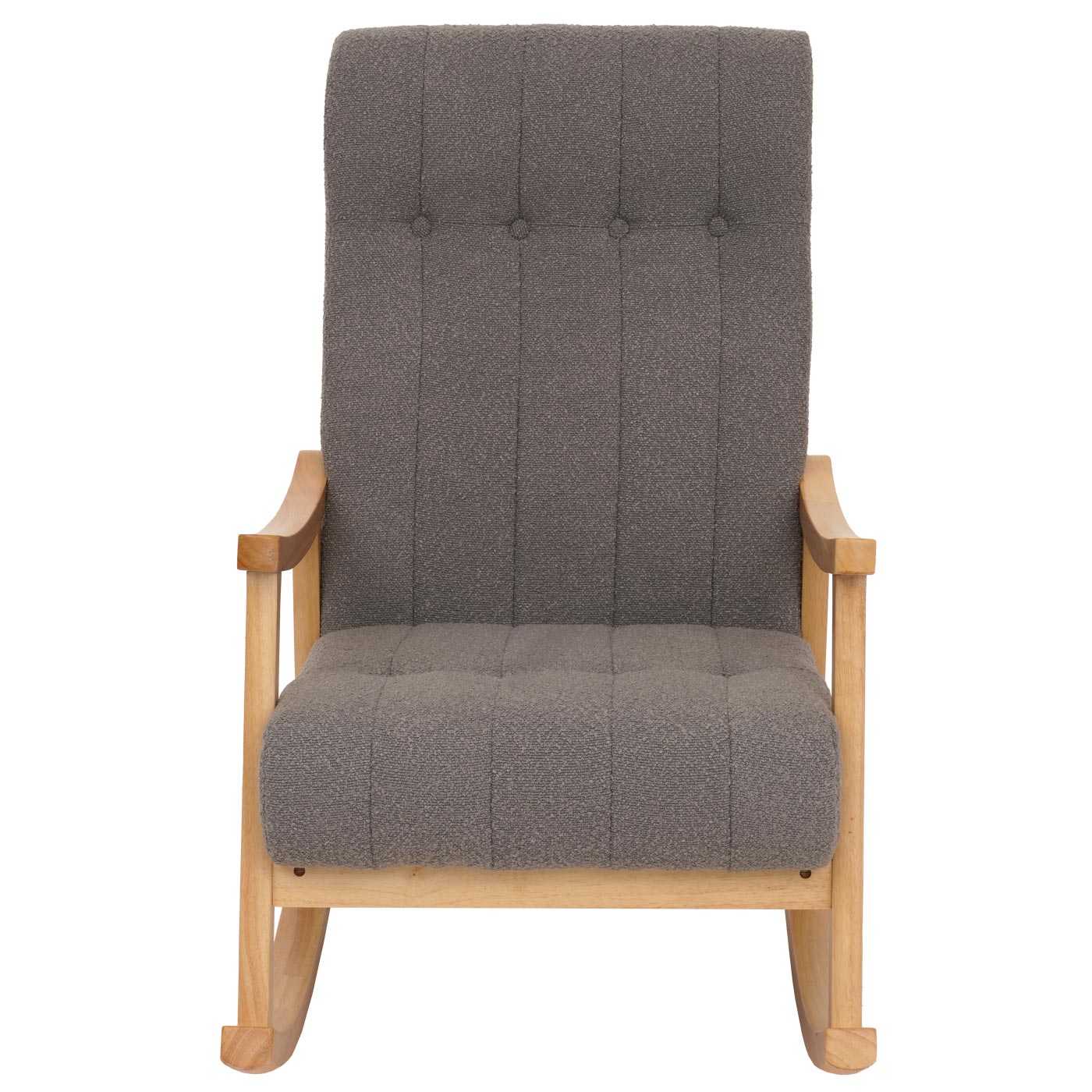 Schommelstoel MCW-K10, relaxfauteuil, hout MVG stof/textiel bouclé (450g/m²) ~ donkergrijs, frame naturel