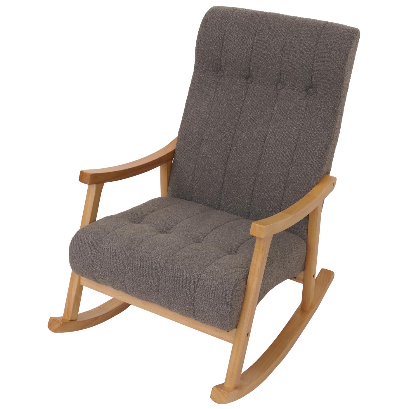 Schommelstoel MCW-K10, relaxfauteuil, hout MVG stof/textiel bouclé (450g/m²) ~ donkergrijs, frame naturel