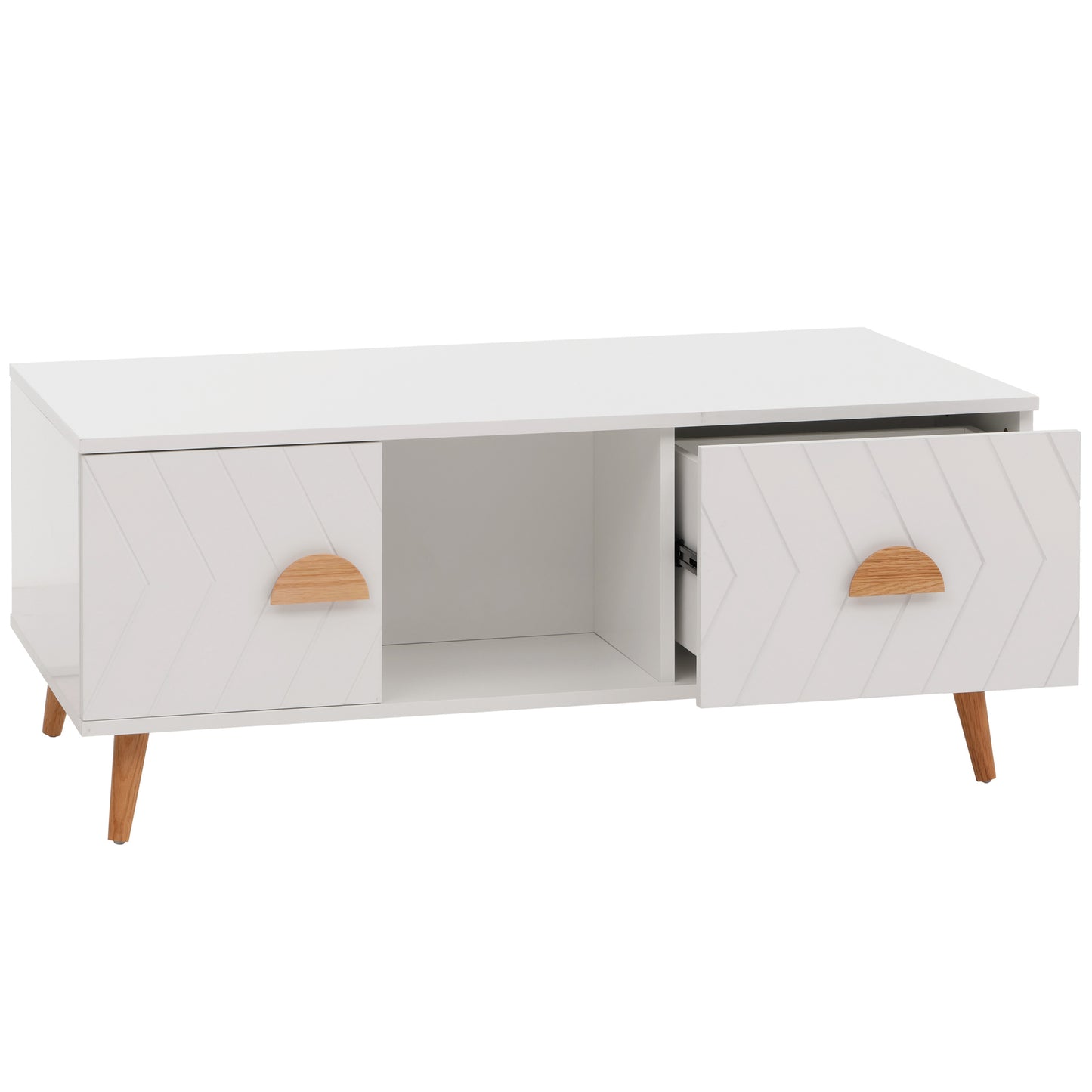Salontafel MCW-N89, bijzettafel sofatafel, laden deuren vakken visgraatmotief melamine hout, 42x103x60cm ~ wit