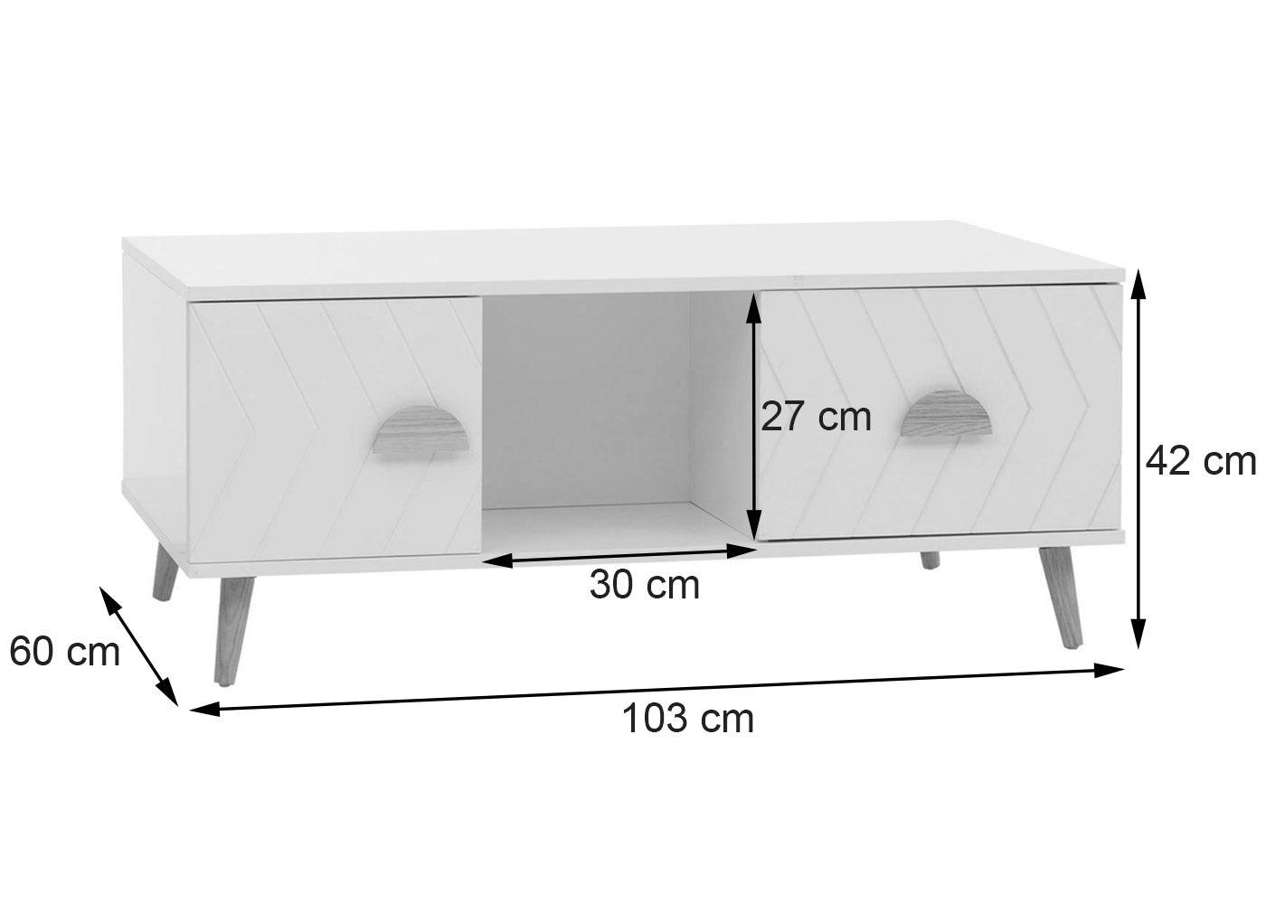 Salontafel MCW-N89, bijzettafel sofatafel, laden deuren vakken visgraatmotief melamine hout, 42x103x60cm ~ wit