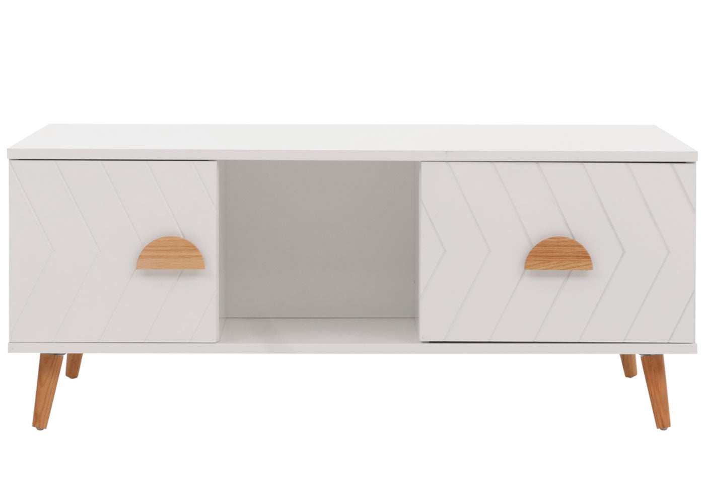 Salontafel MCW-N89, bijzettafel sofatafel, laden deuren vakken visgraatmotief melamine hout, 42x103x60cm ~ wit