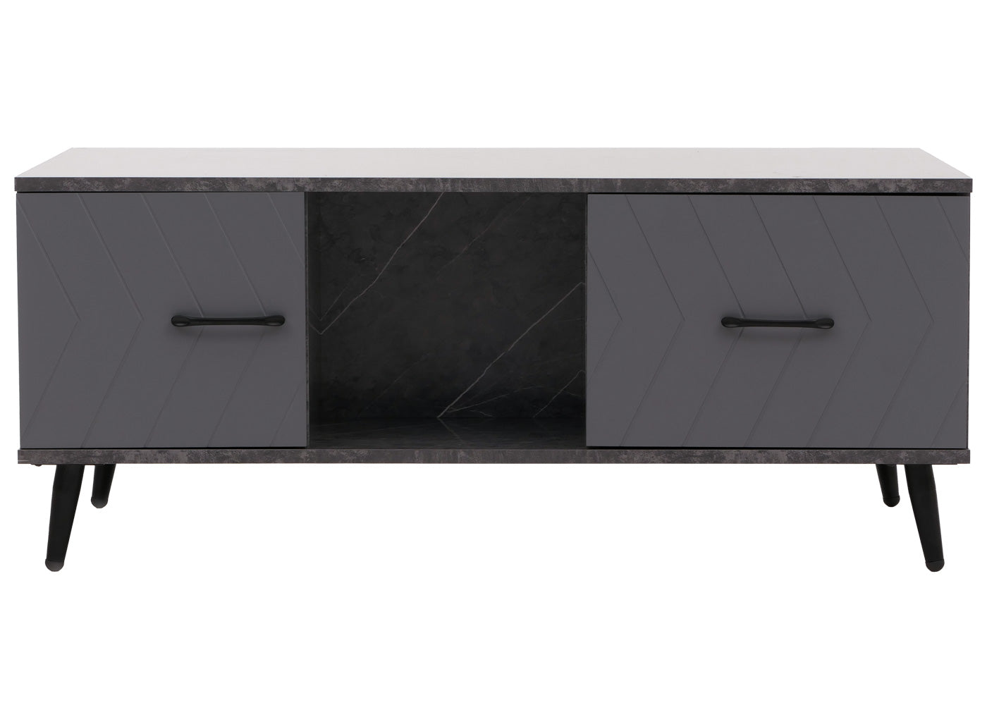 Salontafel MCW-N89, sofatafel, laden deuren vakken visgraatmotief melamine hout, 42x103x60cm ~ marmer look grijs