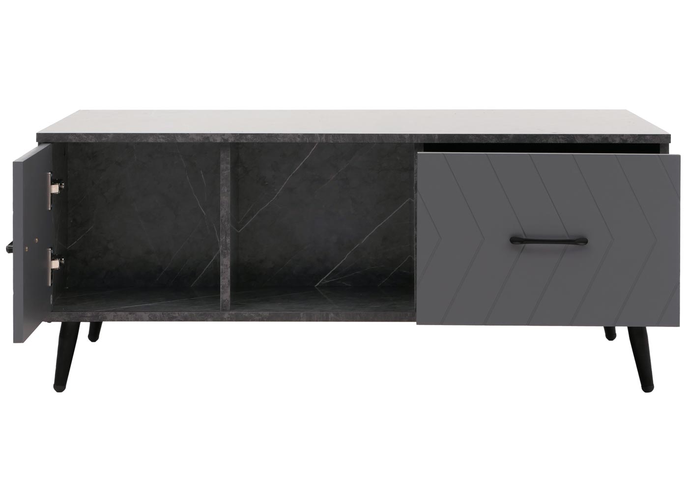 Salontafel MCW-N89, sofatafel, laden deuren vakken visgraatmotief melamine hout, 42x103x60cm ~ marmer look grijs