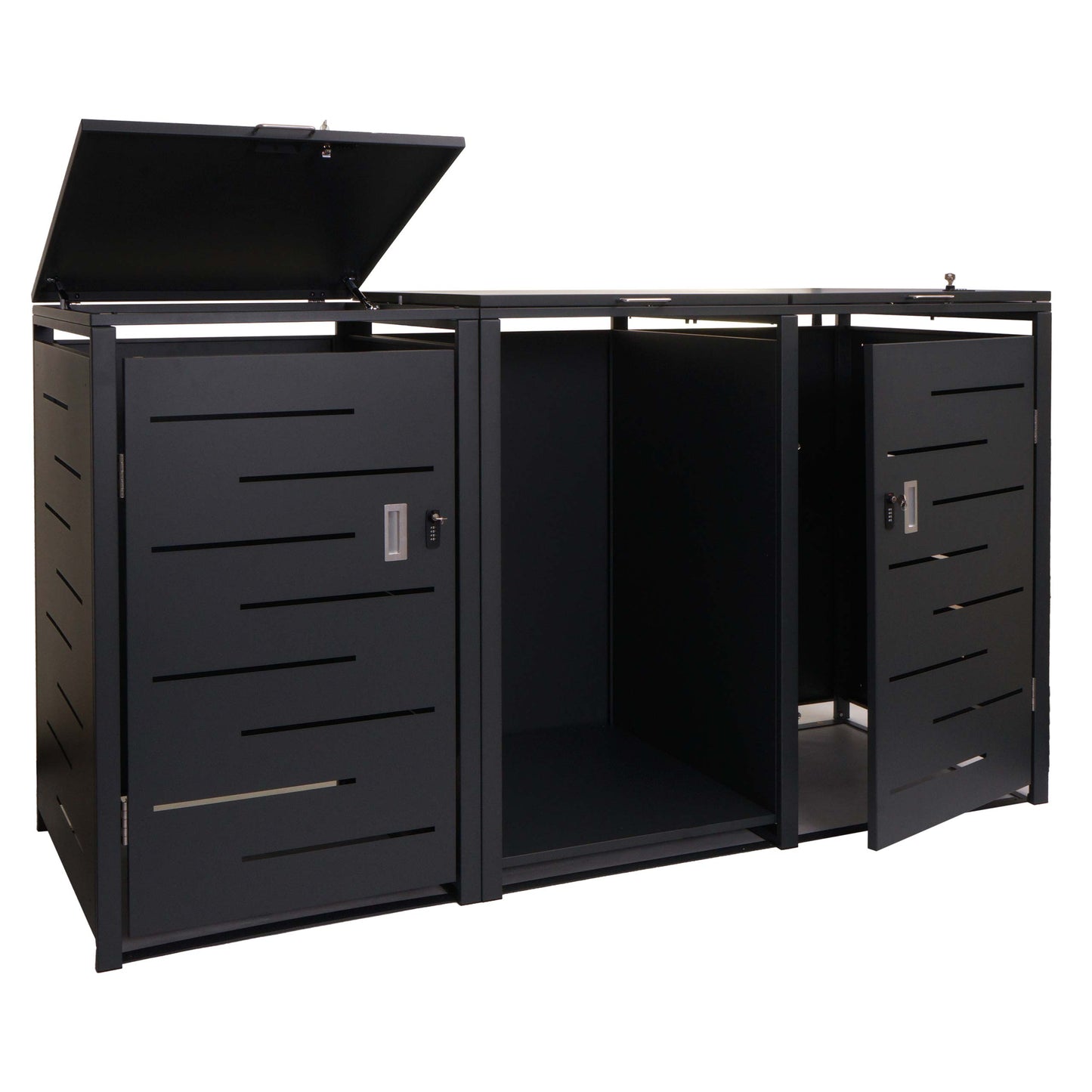 2 afvalemmerbehuizing met brandhoutrek MCW-E83, afvalemmerbox, uittrekbaar 117x198x82cm 80kg ~ antraciet, staal