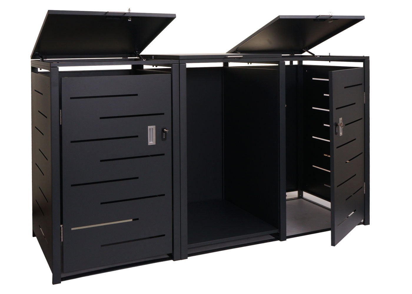 2 afvalemmerbehuizing met brandhoutrek MCW-E83, afvalemmerbox, uittrekbaar 117x198x82cm 80kg ~ antraciet, staal