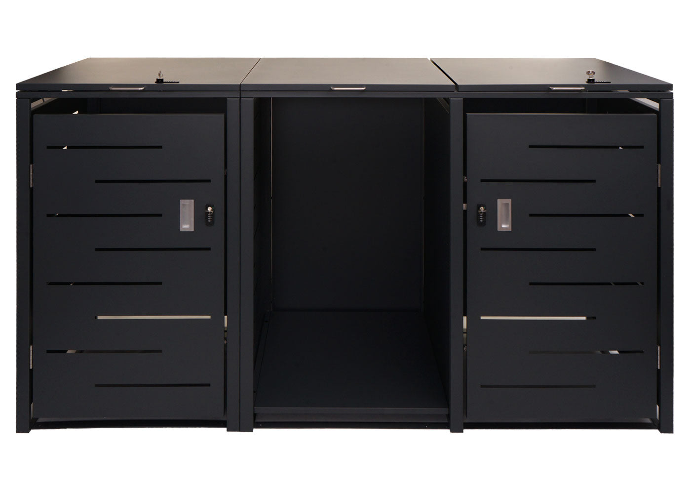 2 afvalemmerbehuizing met brandhoutrek MCW-E83, afvalemmerbox, uittrekbaar 117x198x82cm 80kg ~ antraciet, staal