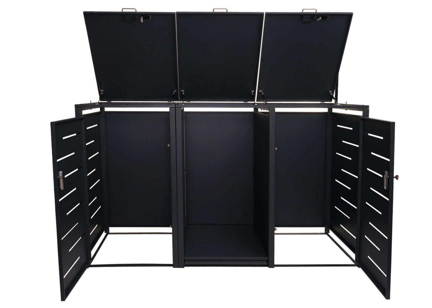 2 afvalemmerbehuizing met brandhoutrek MCW-E83, afvalemmerbox, uittrekbaar 117x198x82cm 80kg ~ antraciet, staal