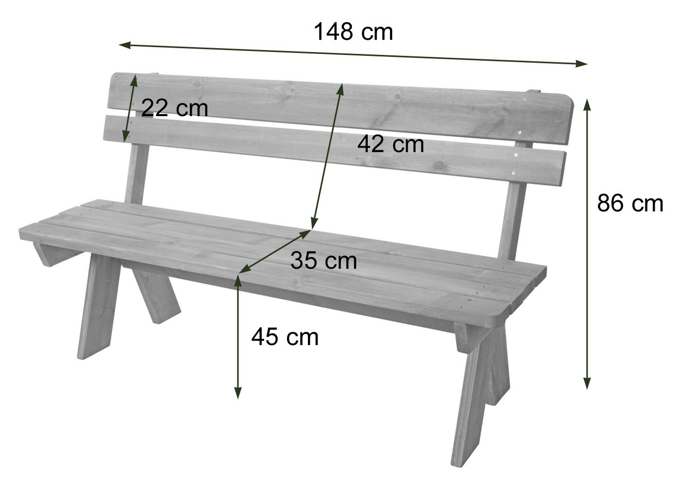 Tuinbank MCW-L66, houten parkbank, gastronomische kwaliteit, massief hout 148cm ~ honingkleurig