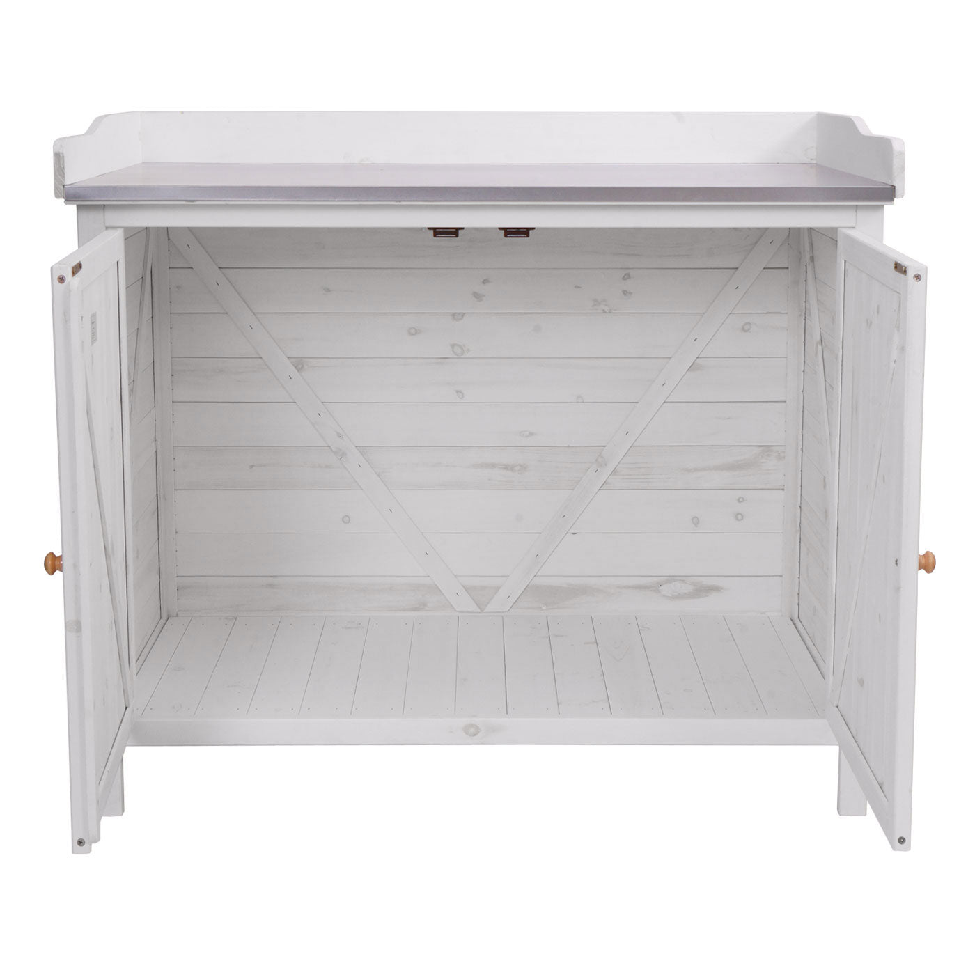 Tuinkast met werkblad MCW-L69, planttafel, outdoor sparrenhout MVG-gecertificeerd 86x104x52cm ~ wit