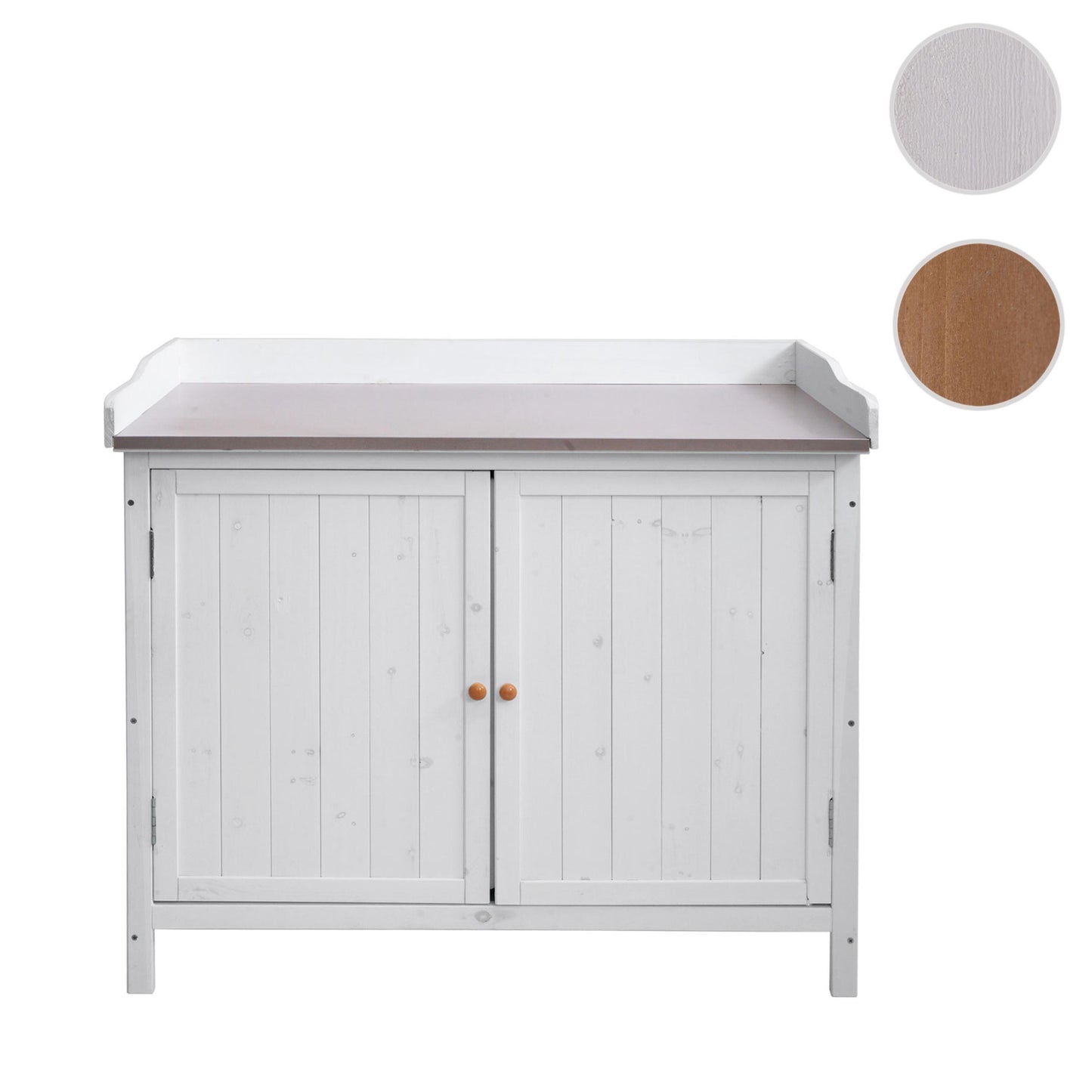 Tuinkast met werkblad MCW-L69, planttafel, outdoor sparrenhout MVG-gecertificeerd 86x104x52cm ~ wit