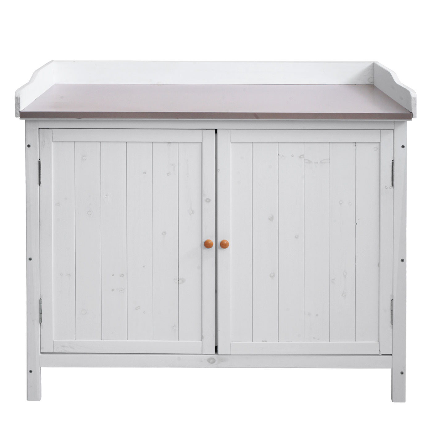 Tuinkast met werkblad MCW-L69, planttafel, outdoor sparrenhout MVG-gecertificeerd 86x104x52cm ~ wit