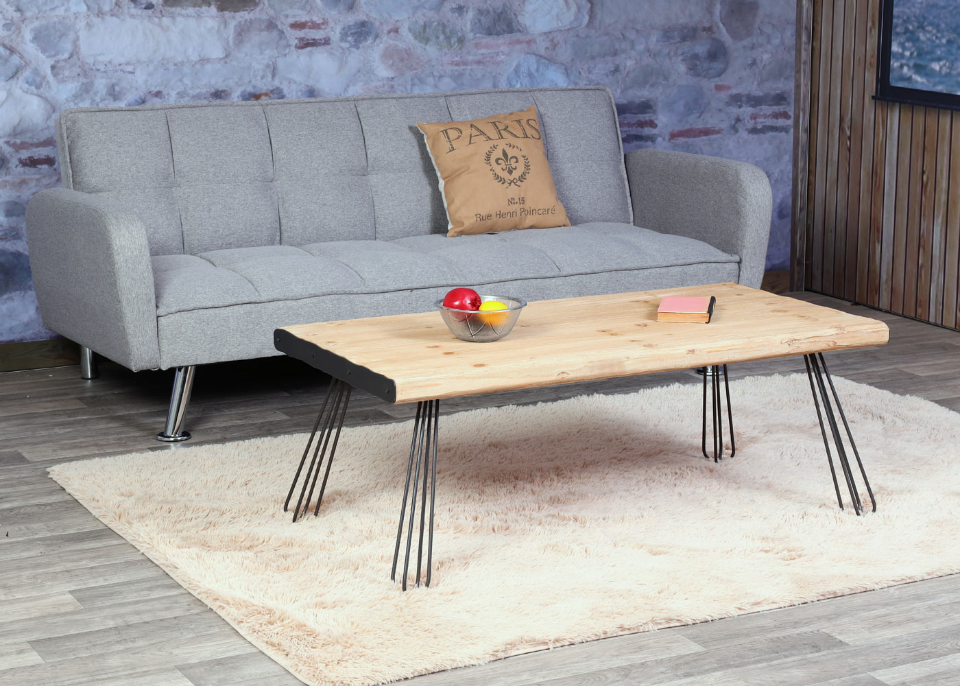 Salontafel MCW-L73, tafel woonkamer, industrieel massief hout MVG-gecertificeerd 120x60cm, naturel