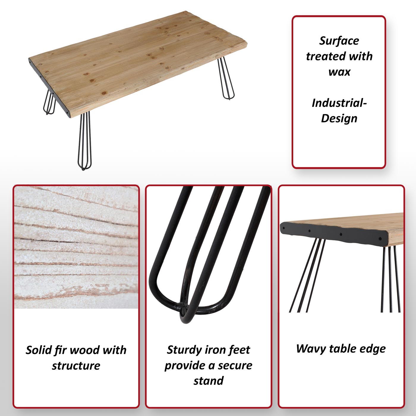 Salontafel MCW-L73, tafel woonkamer, industrieel massief hout MVG-gecertificeerd 120x60cm, naturel