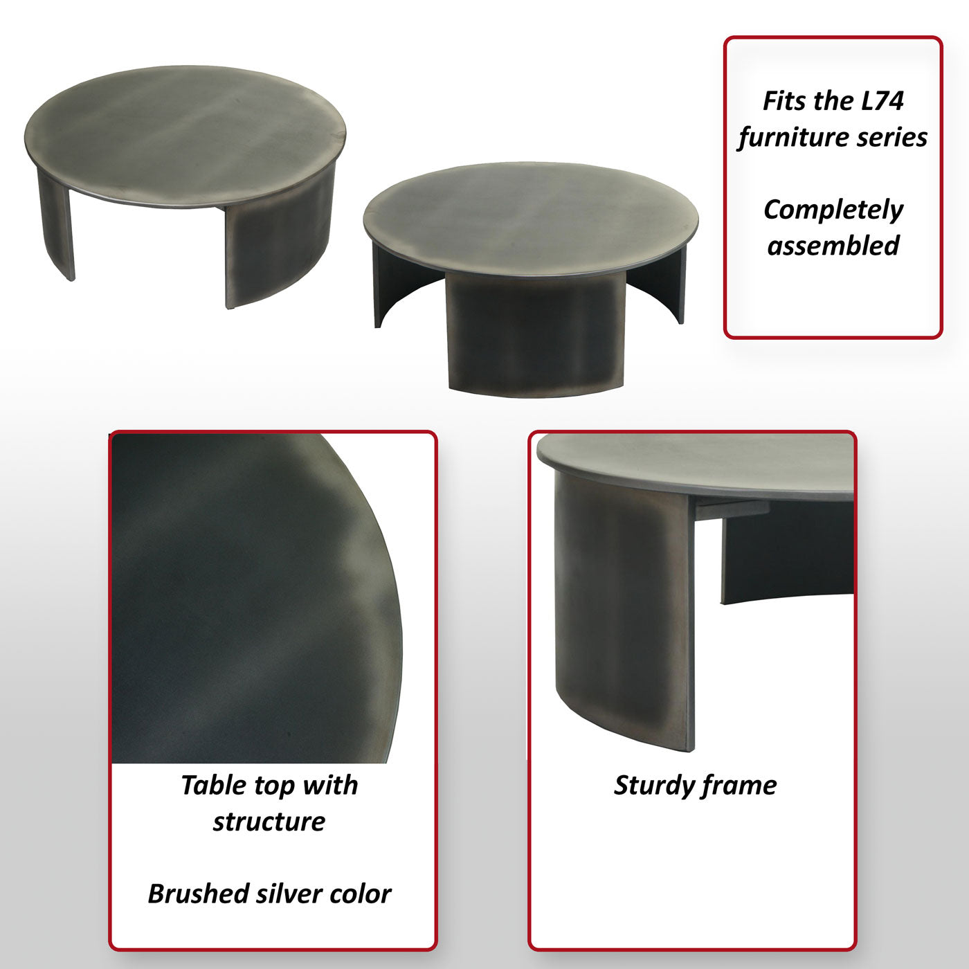Salontafel MCW-L74, bijzettafel woonkamertafel, MVG-gecertificeerd industrieel, rond Ø80cm, geborstelde metalen look