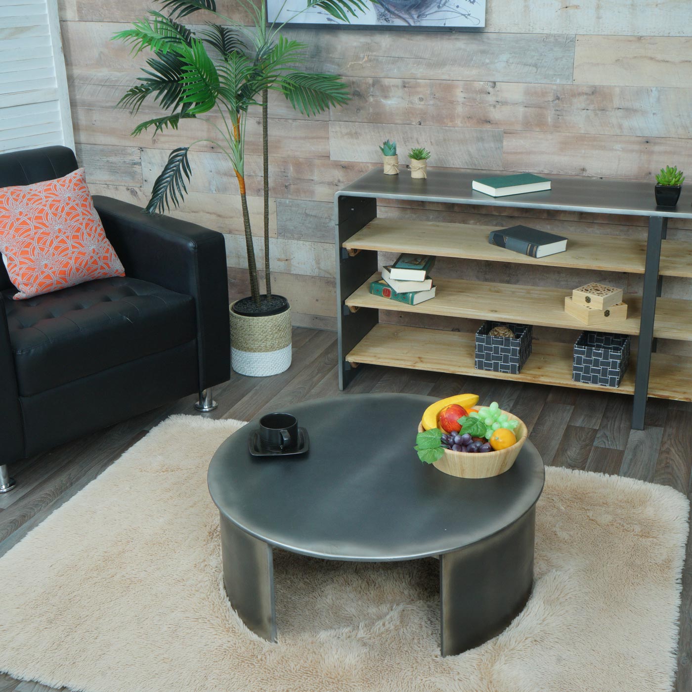 Salontafel MCW-L74, bijzettafel woonkamertafel, MVG-gecertificeerd industrieel, rond Ø80cm, geborstelde metalen look