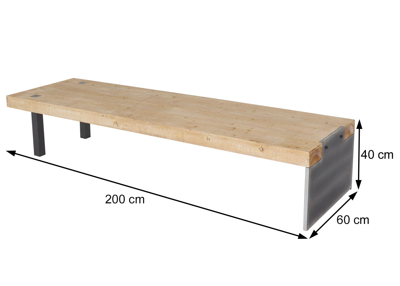 Bank MCW-L75, Eetkamerbank Bank Garderobekast, industrieel massief hout MVG-gecertificeerd 200cm, naturel