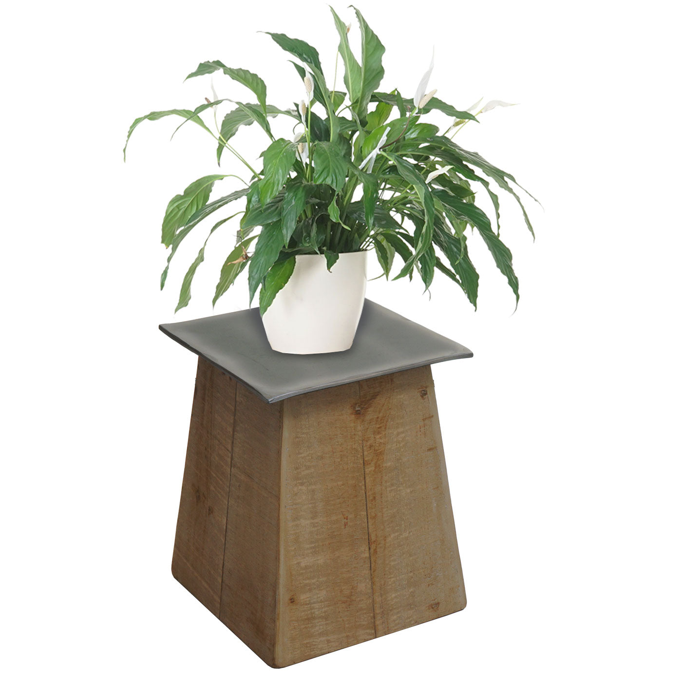 Bijzettafel MCW-L76b, bloementafel, industrieel massief hout MVG-gecertificeerd 45x36x36cm, naturel met metaal look