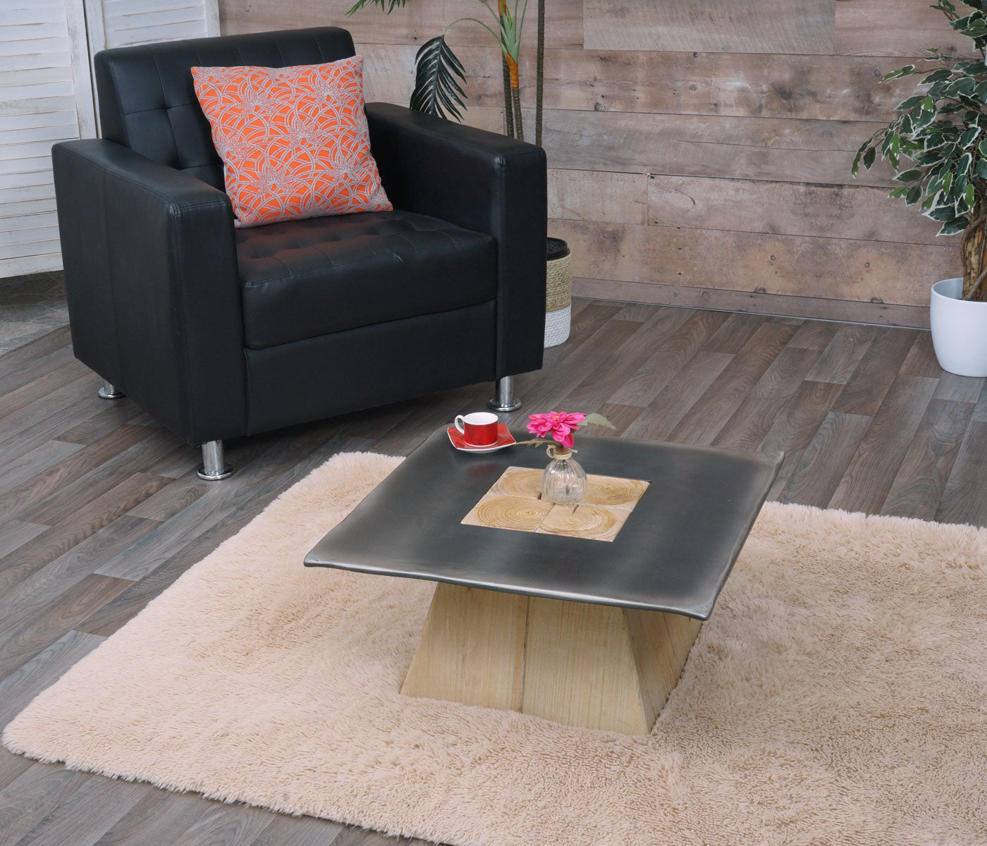 Salontafel MCW-L76, woonkamertafel bijzettafel, industrieel massief hout MVG, 60x60cm naturel met metaal look