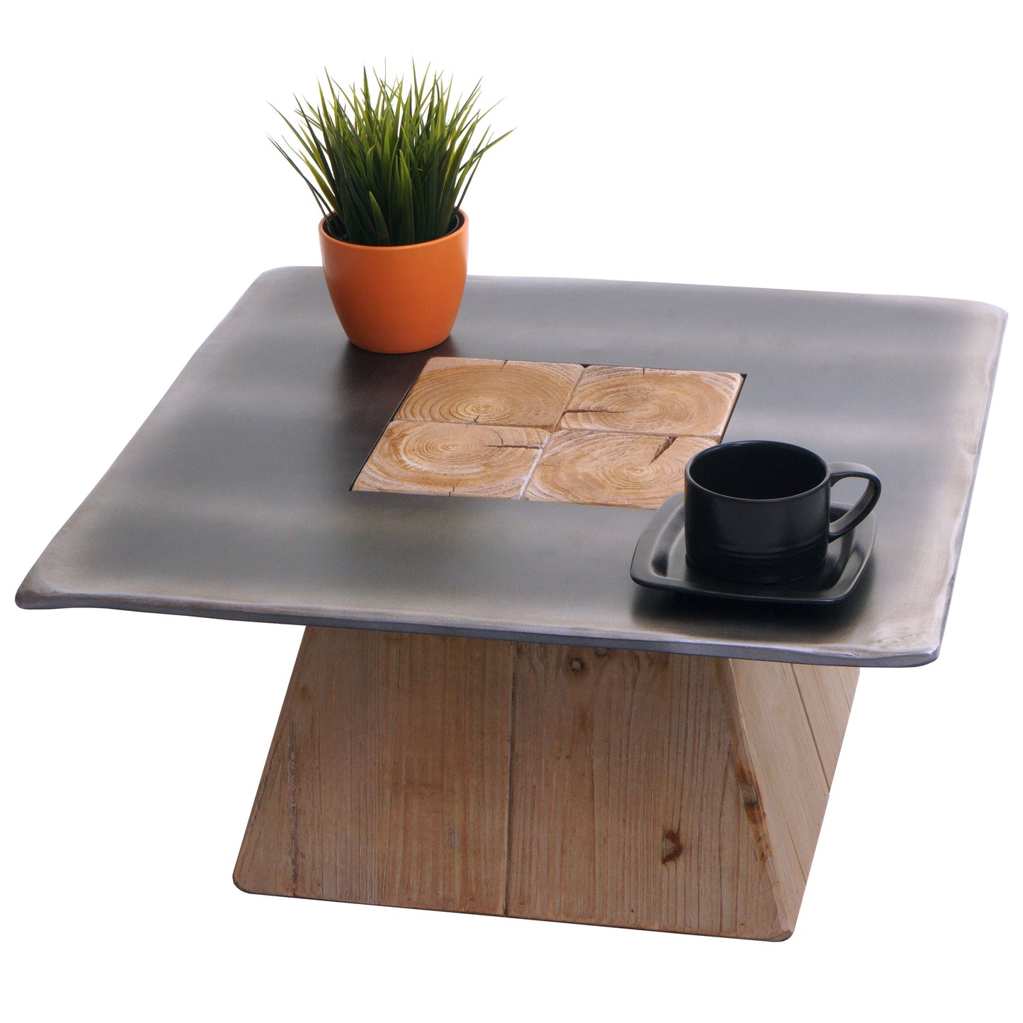 Salontafel MCW-L76, woonkamertafel bijzettafel, industrieel massief hout MVG, 60x60cm naturel met metaal look