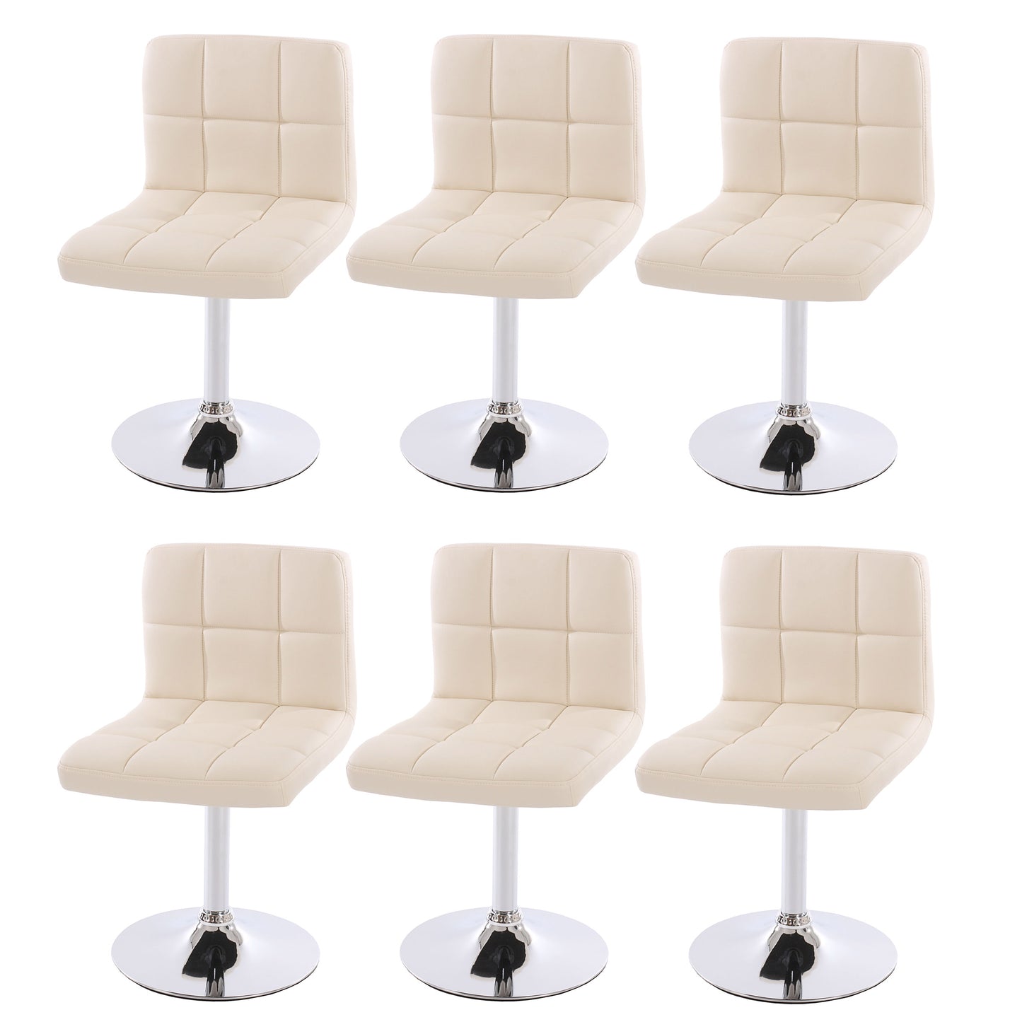 Set van 6 eetkamerstoelen Bureaustoel Stoel Kavala kunstleer chroom ~ crème