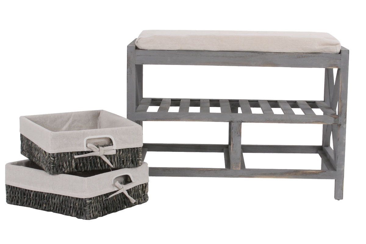 Schoenenrek MCW-C48, bank schoenenrek, shabby-look vintage 45x65x34cm ~ grijs