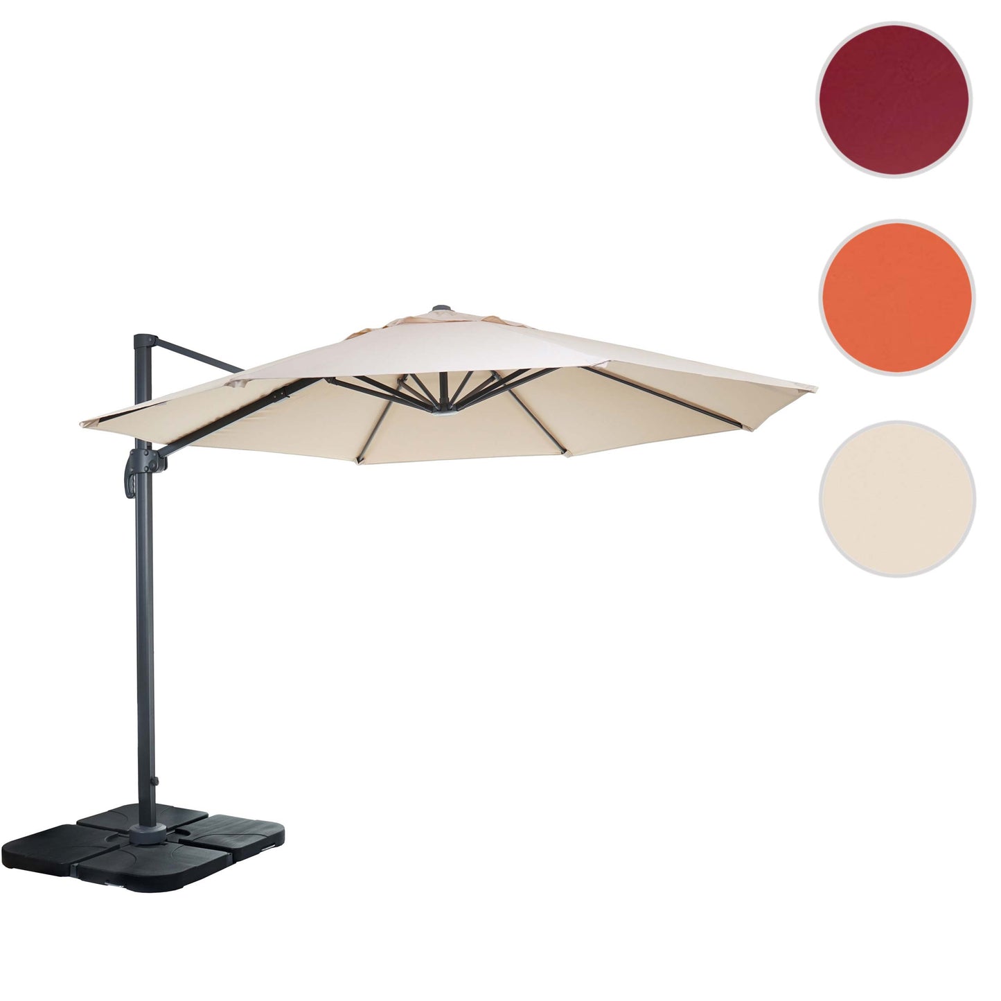 Zweefparasol MCW-A96, parasol, rond Ø 3m polyester aluminium/staal 23kg ~ crème met voet, draaibaar