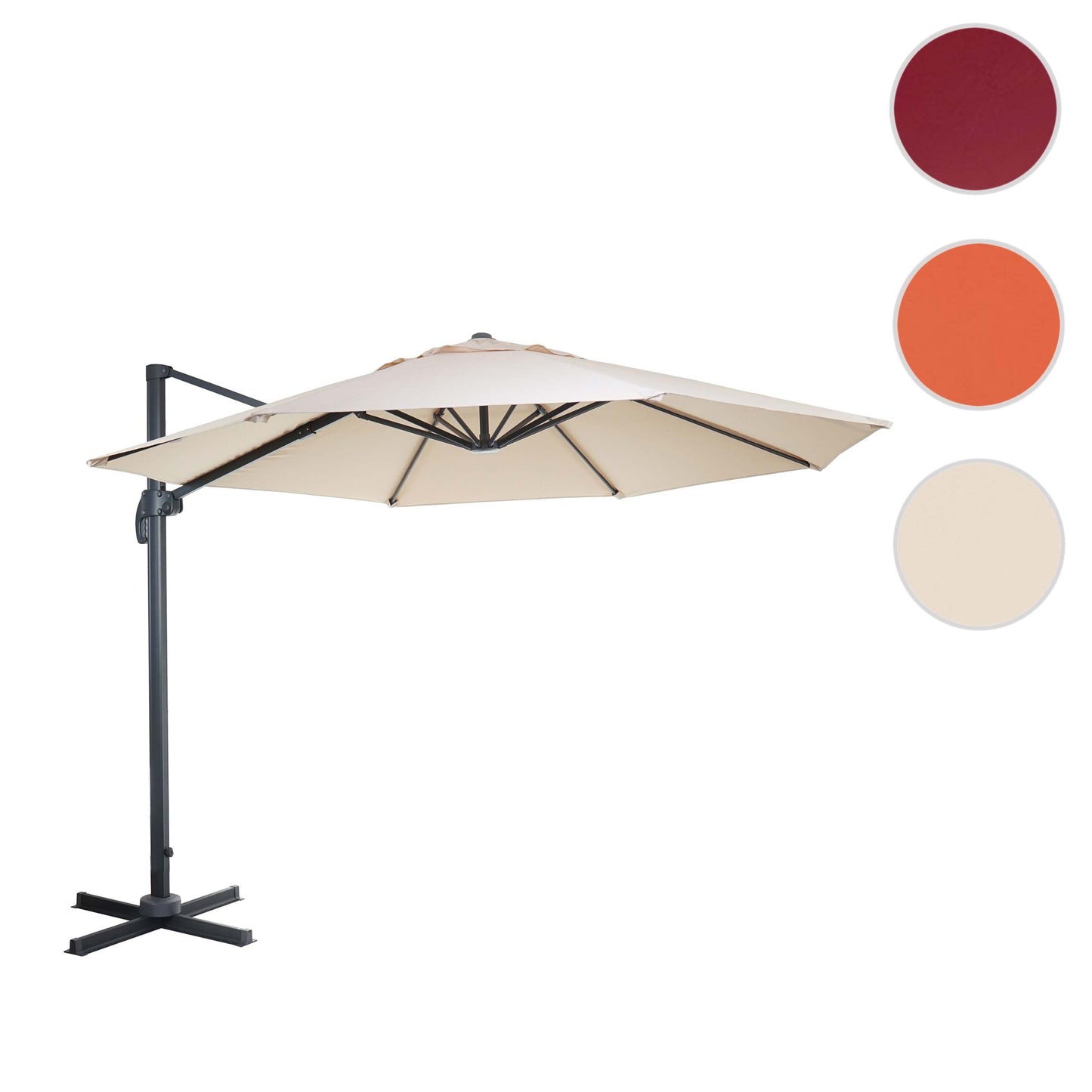 Zweefparasol MCW-A96, parasol, rond Ø 3m polyester aluminium/staal 23kg ~ crème zonder voet