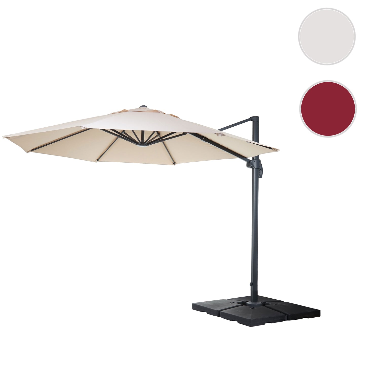 Zweefparasol MCW-A96, parasol, rond Ø 4m polyester aluminium/staal 27kg ~ crème met voet, draaibaar