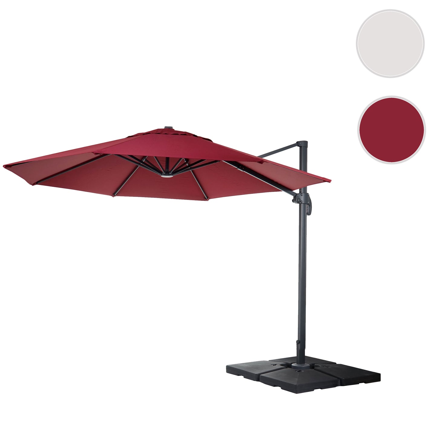 Zweefparasol MCW-A96, parasol, rond Ø 4m polyester/aluminium 27kg ~ bordeaux met voet