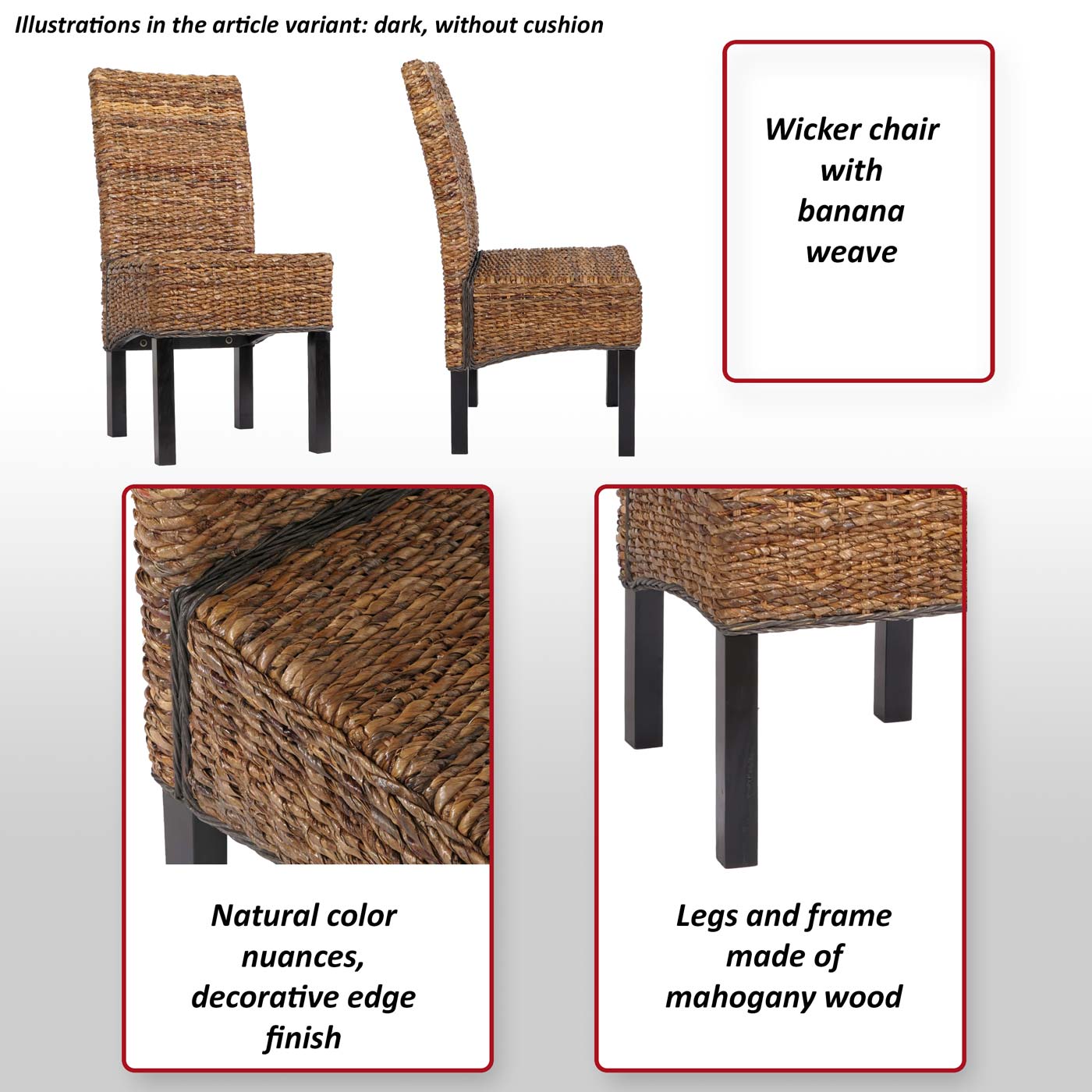 Set van 2 eetkamerstoelen rieten stoel M69 stoel BALI banaan rieten ~ licht, met kussen
