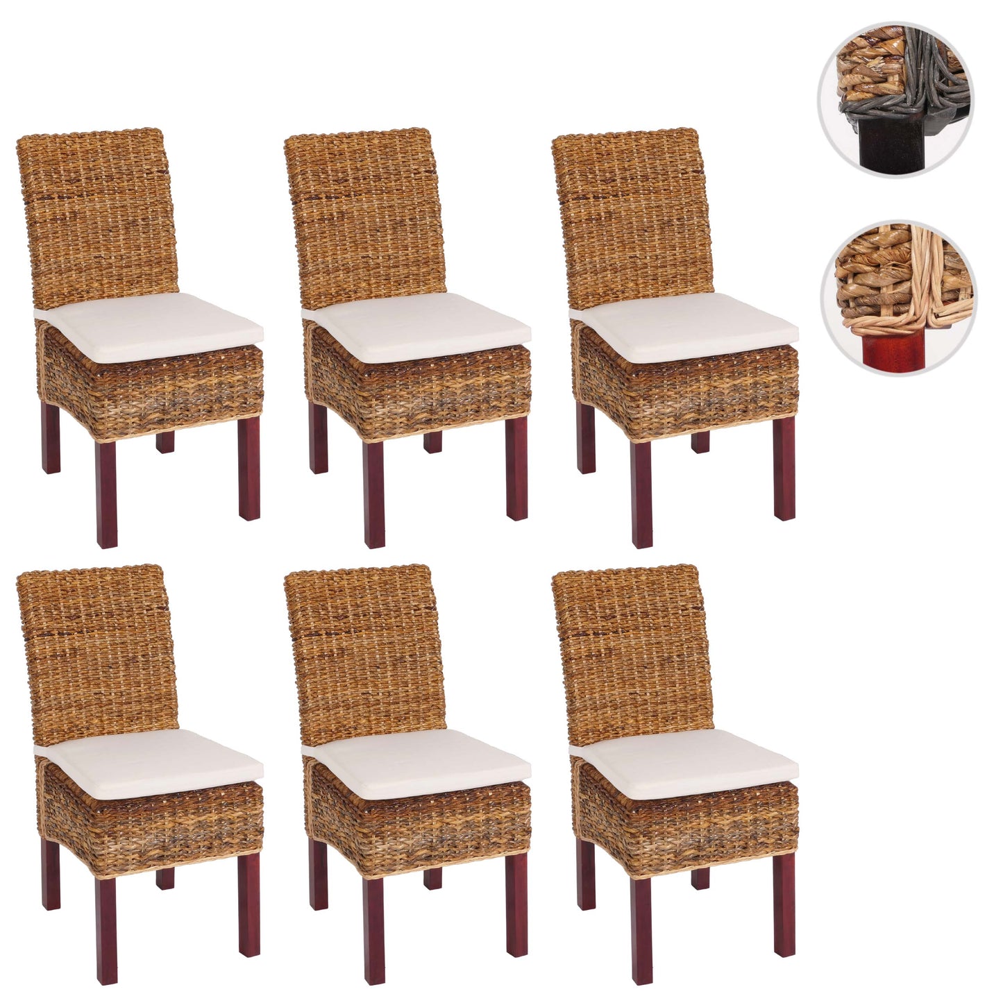 Set van 6 eetkamerstoelen rieten stoel M69 stoel BALI banaan rieten ~ licht, met kussen