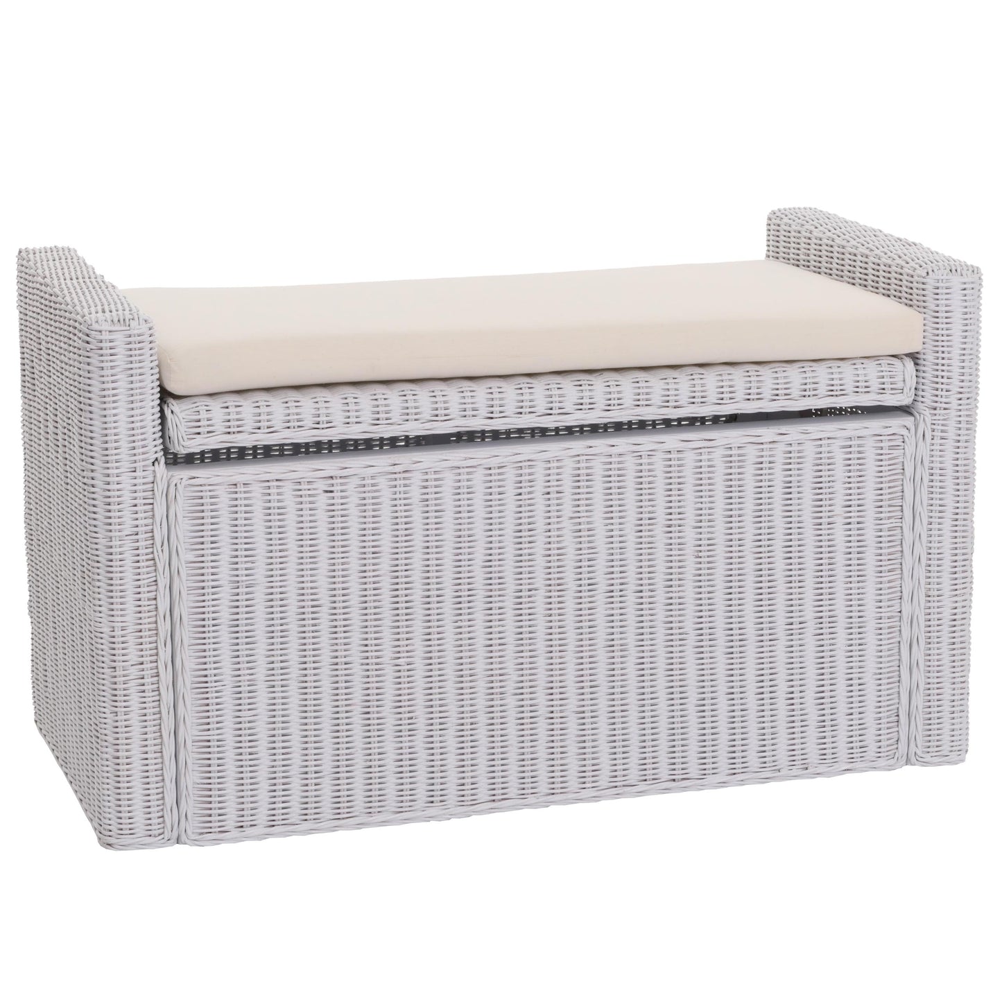 Bank M92 Garderobebank Bankkruk, met opbergruimte Kussen Kubu rotan 88cm ~ wit