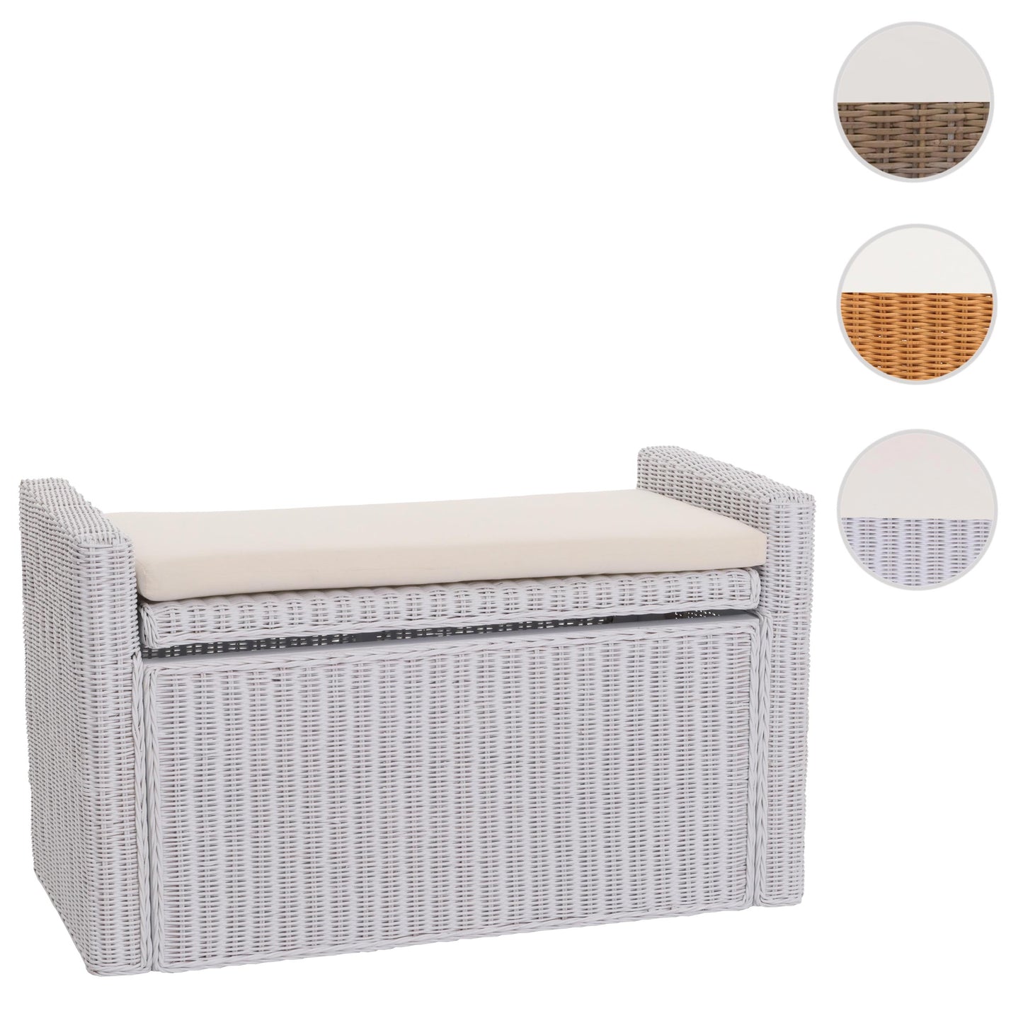 Bank M92 Garderobebank Bankkruk, met opbergruimte Kussen Kubu rotan 88cm ~ wit