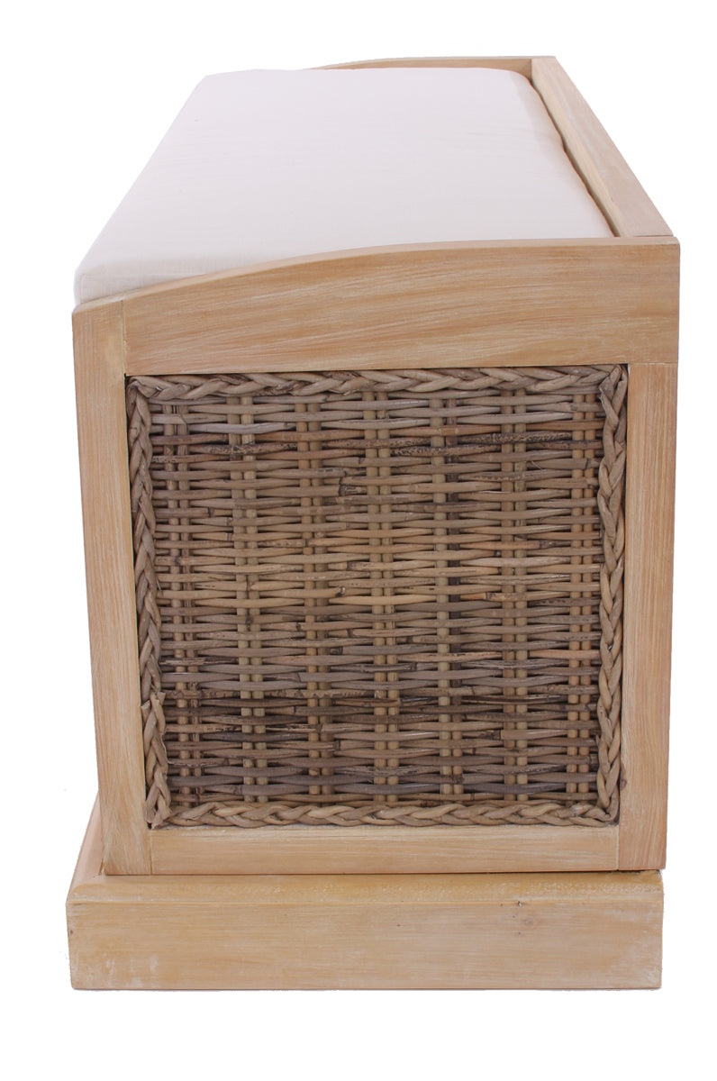 Bienne bank, opbergdoos, 3 manden, Kubu rotan vlechtwerk, 112x46x37cm ~ lichtkleurig