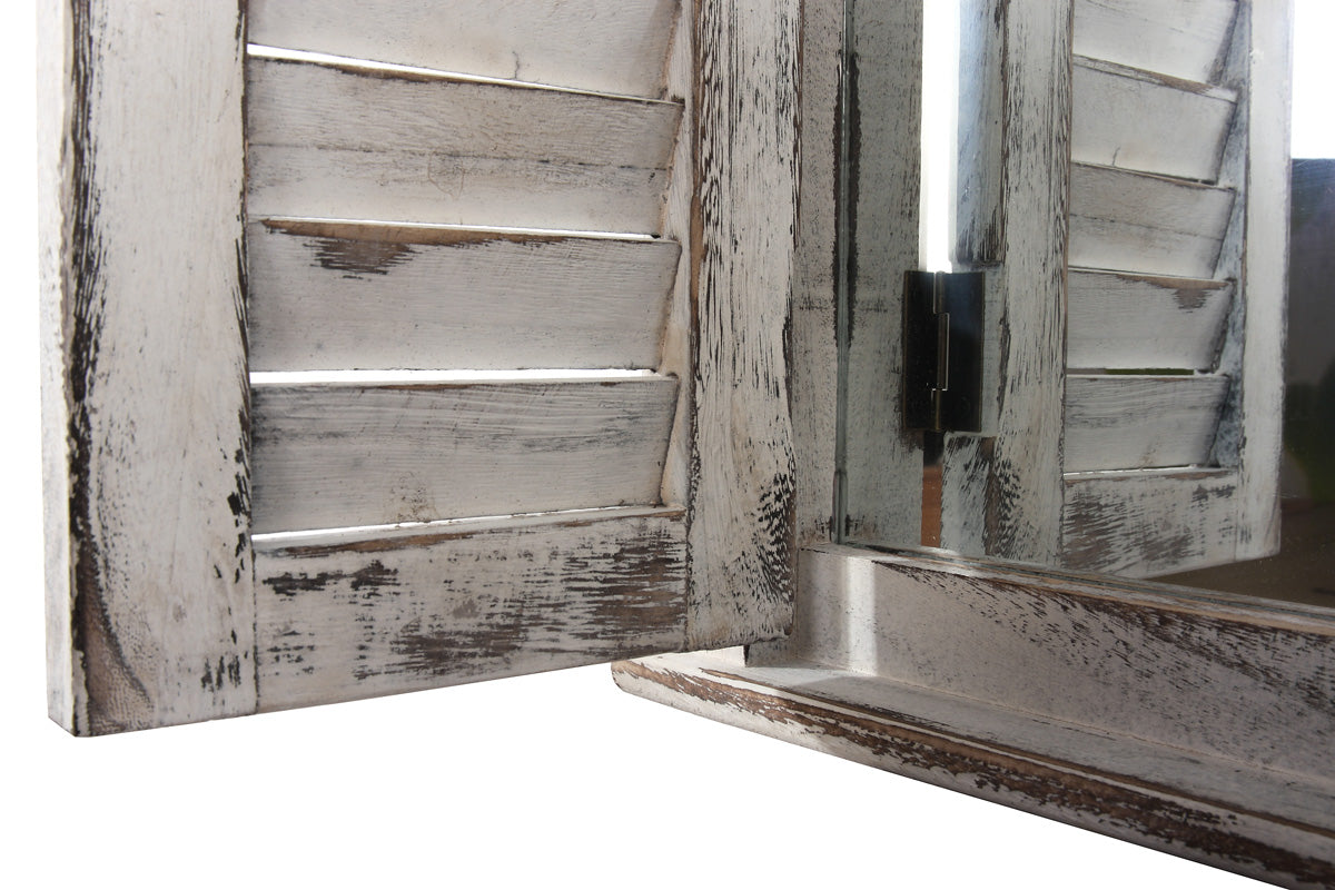 Wandspiegel raam met luiken 53x42x5cm ~ wit shabby