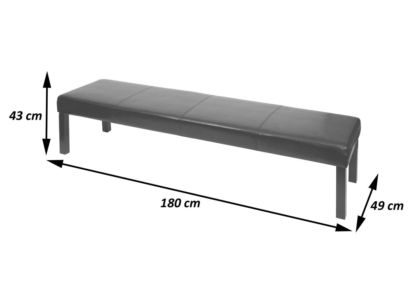 Bank Gestoffeerde bank Bank M37 kunstleer ~ 180x43x49 cm glanzend zwart, donkere poten