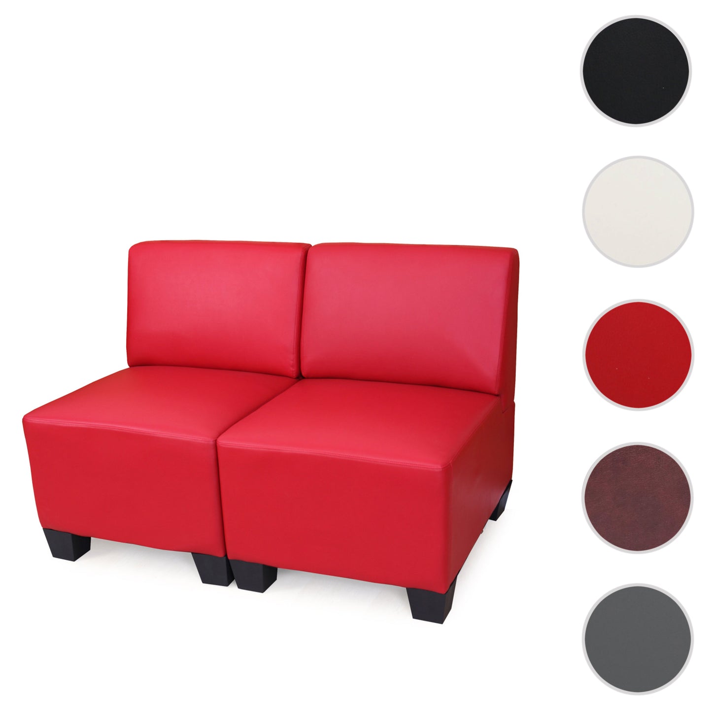 Modulaire 2-zitsbank Lyon, kunstleer ~ rood, zonder armleuningen