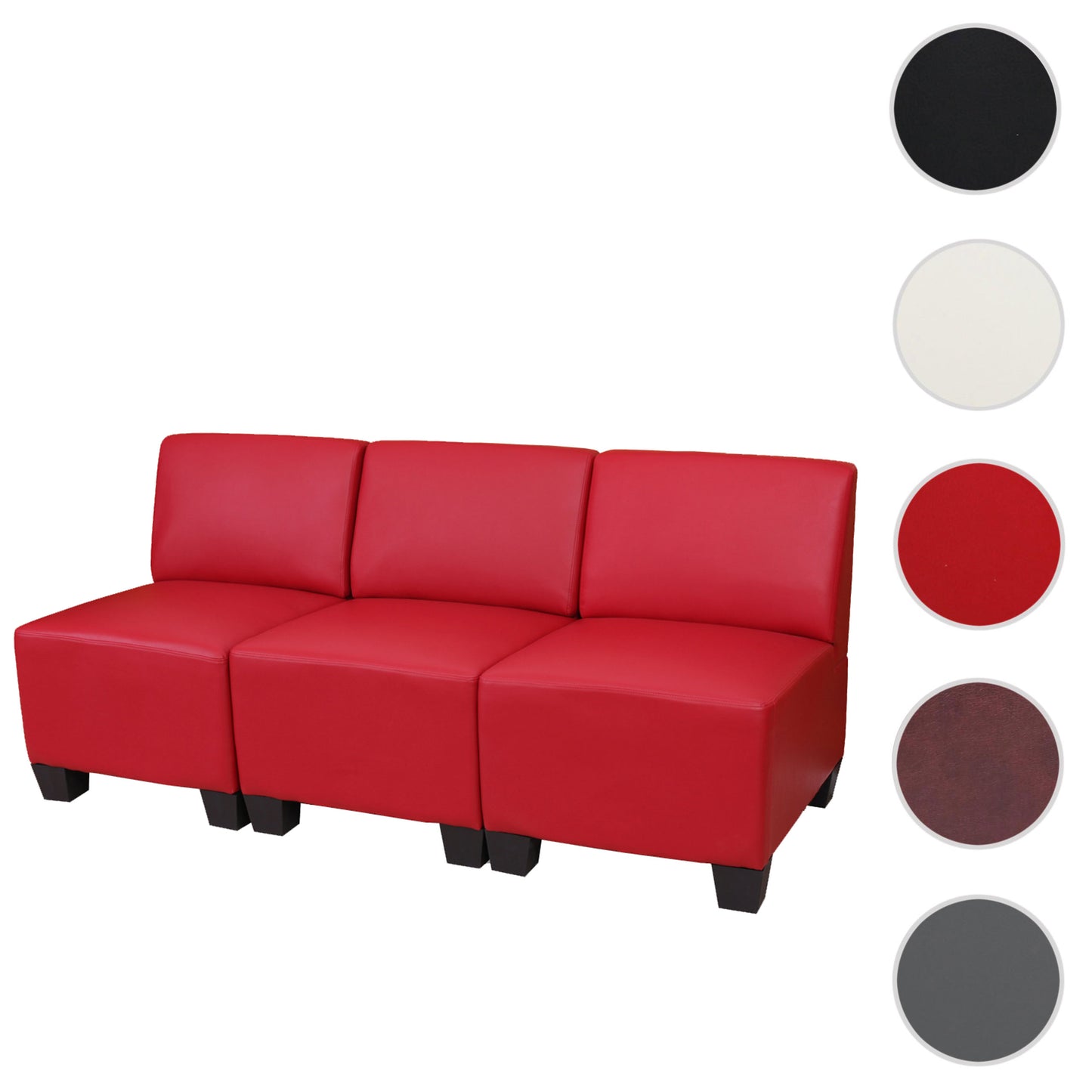 Modulaire 3-zitsbank Lyon, kunstleer ~ rood, zonder armleuningen