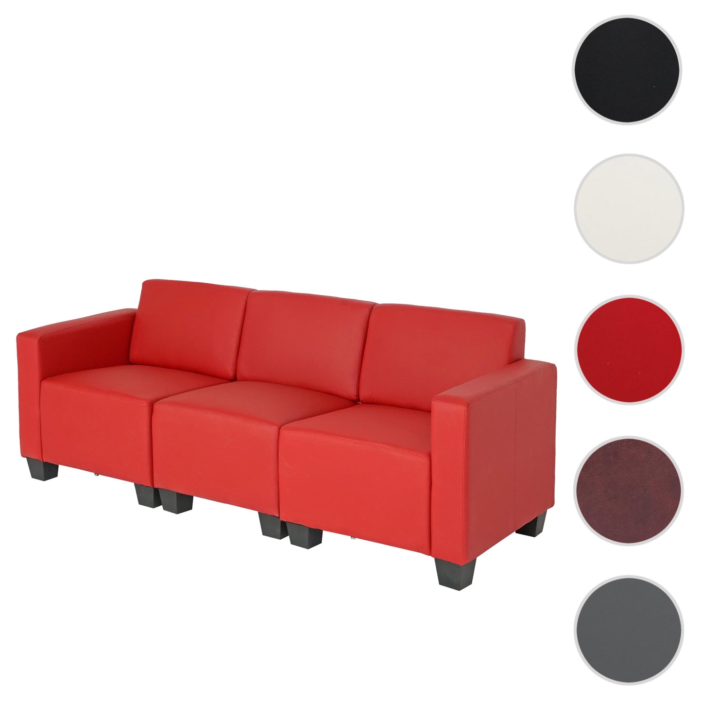 Modulaire 3-zits bank Lyon, kunstleer ~ rood