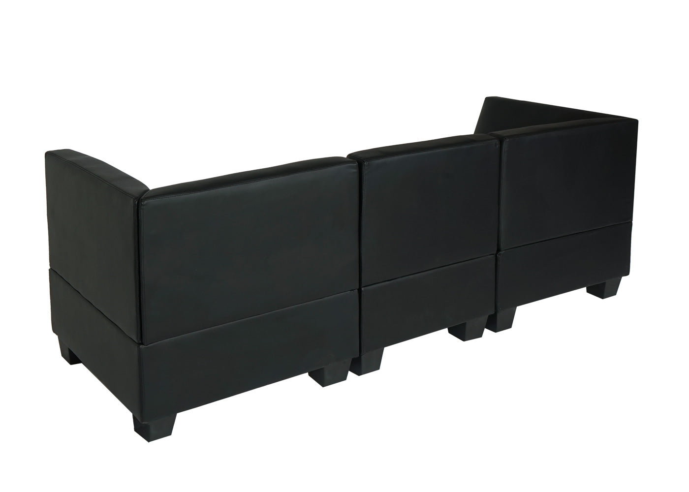 Modulaire 3-zitsbank Lyon, kunstleer ~ zwart, hoge armleuningen