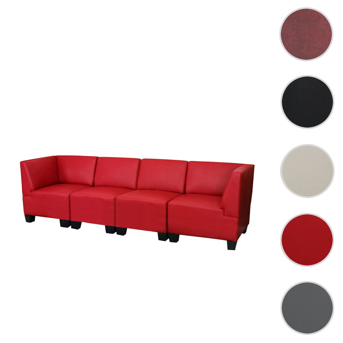 Modulaire 4-zits bank Lyon, kunstleer ~ rood, hoge armleuningen