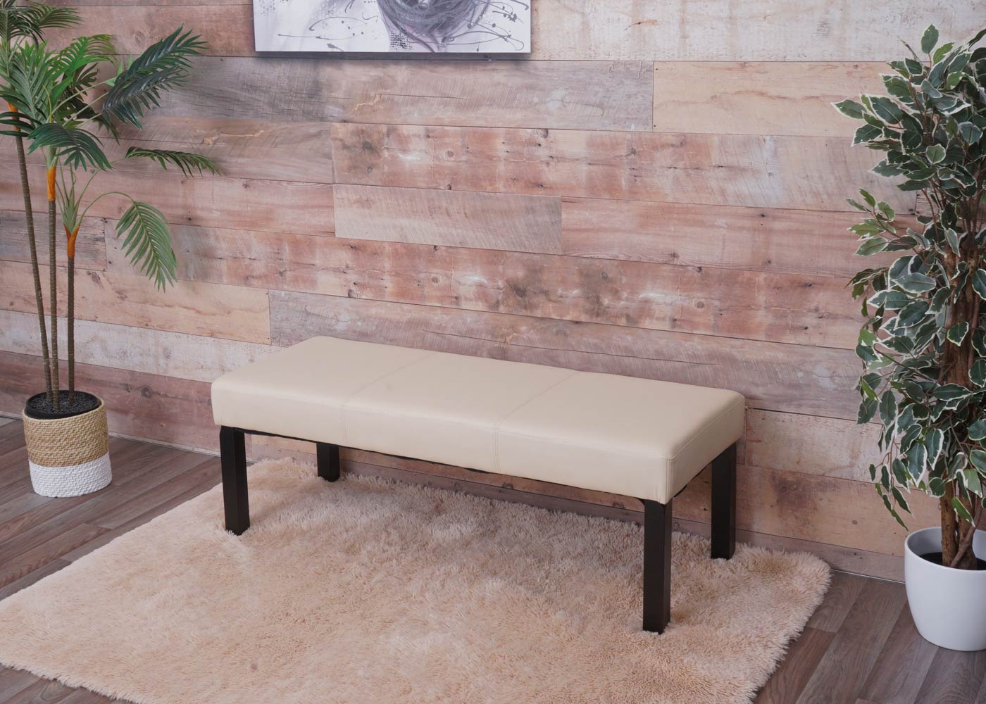 Bank Gestoffeerde bank Bank M37 kunstleer ~ 120x43x49 cm crème, donkere poten